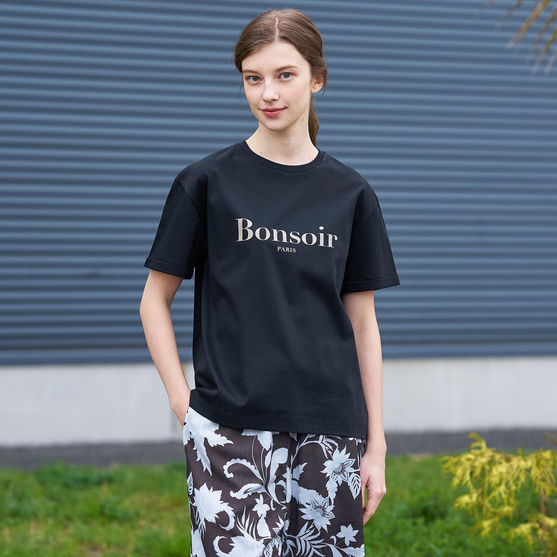 DRESSTERIOR「【接触冷感／抗菌防臭／消臭】アイスクリアコットン Bonsoir ロゴTシャツ」|Tシャツ・カットソー|