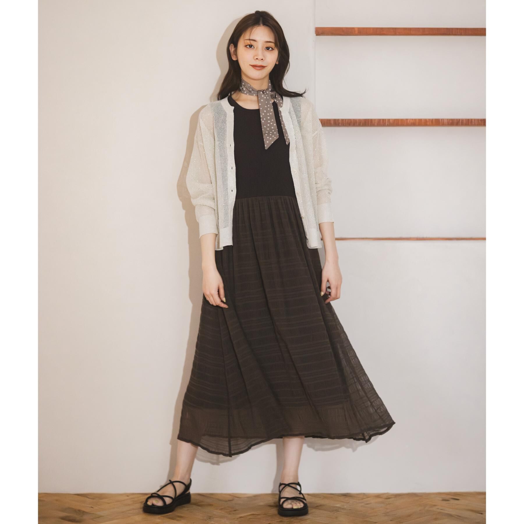 grove「【貴島明日香さん着用】ラメメッシュキーネックカーディガン」|カーディガン|