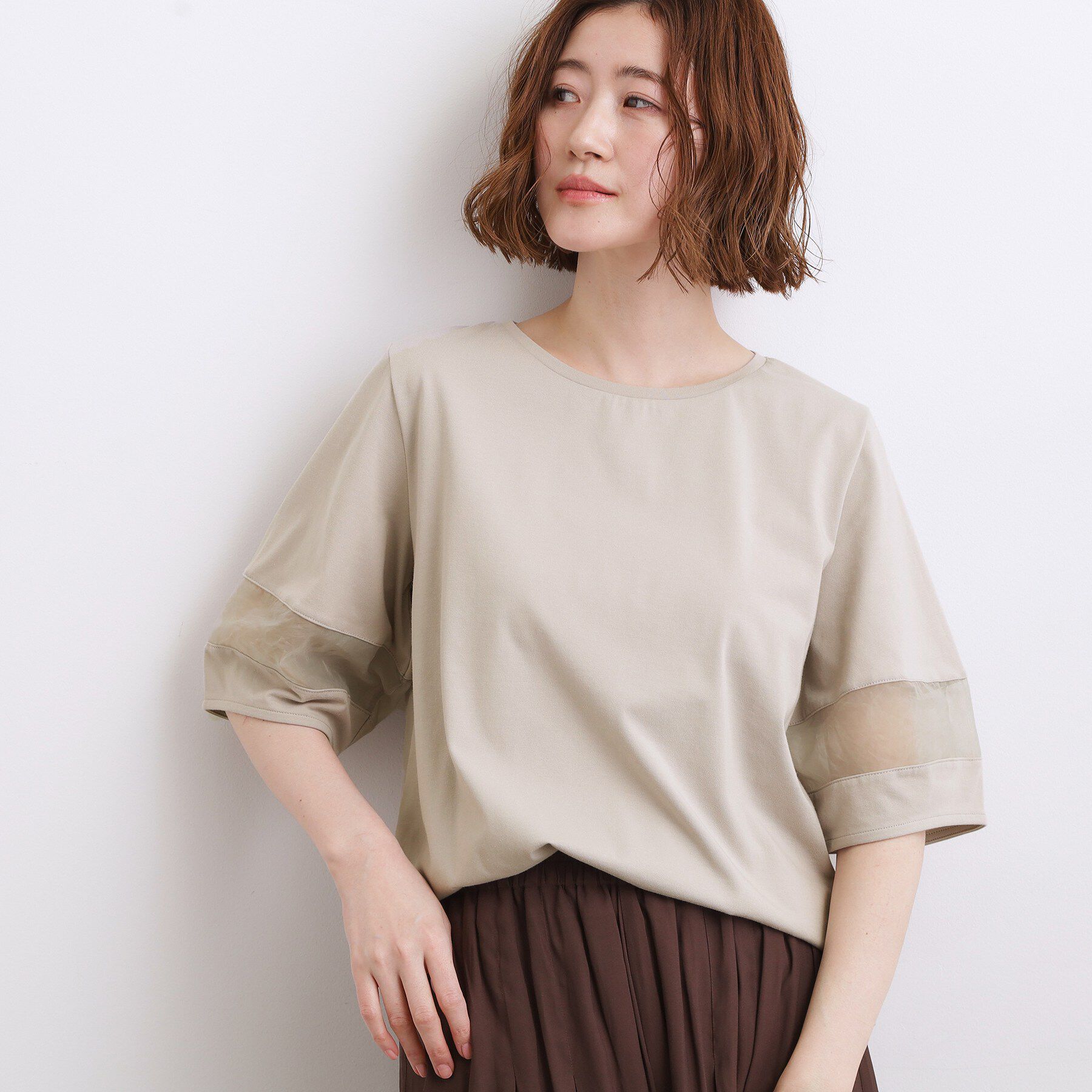 grove「【吸水速乾・UVカット・接触冷感】シアードッキングランタンスリーブTシャツ」|Tシャツ・カットソー|グレージュ(050)