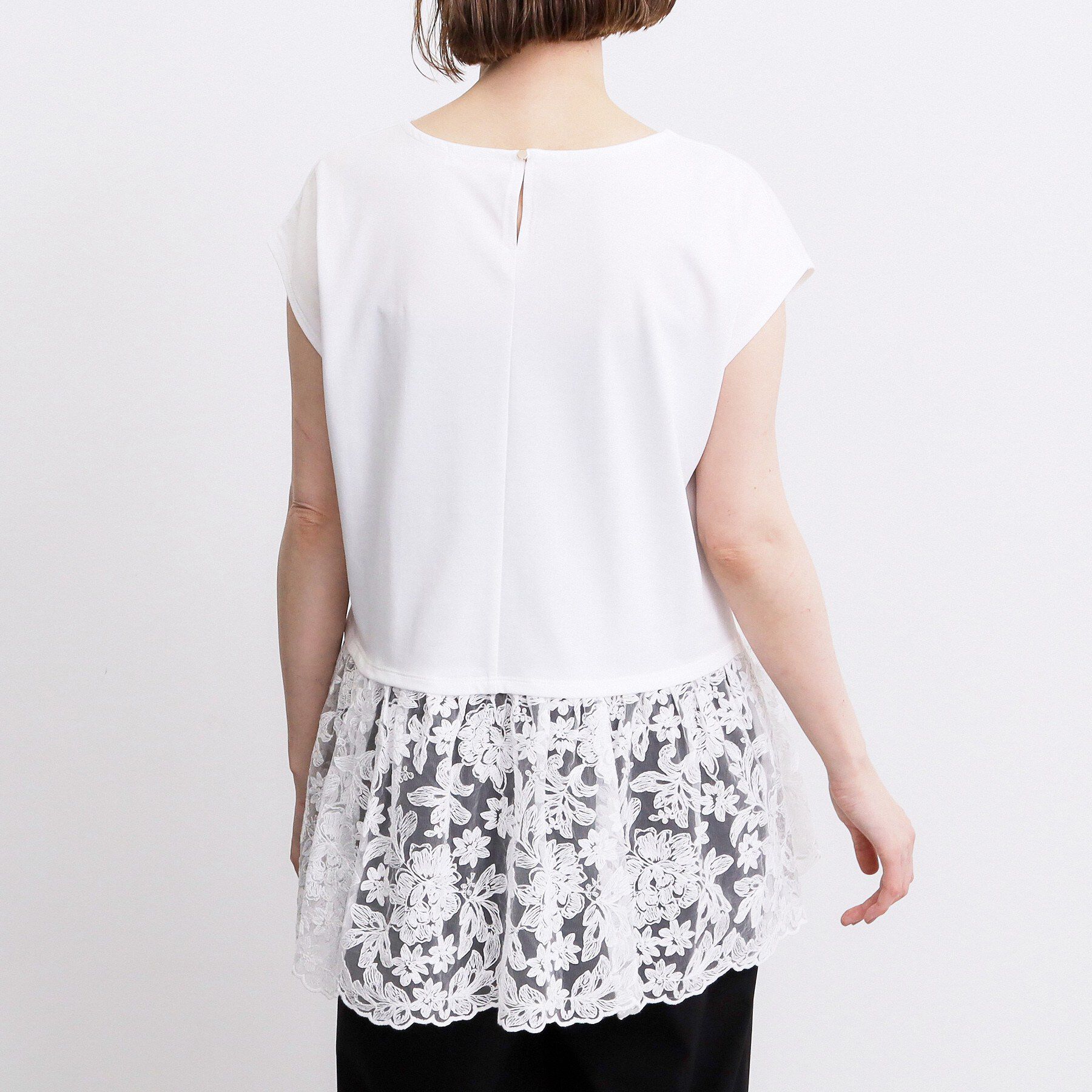grove「【体型カバー】刺繍チュールレースドッキングカットソー」|Tシャツ・カットソー|