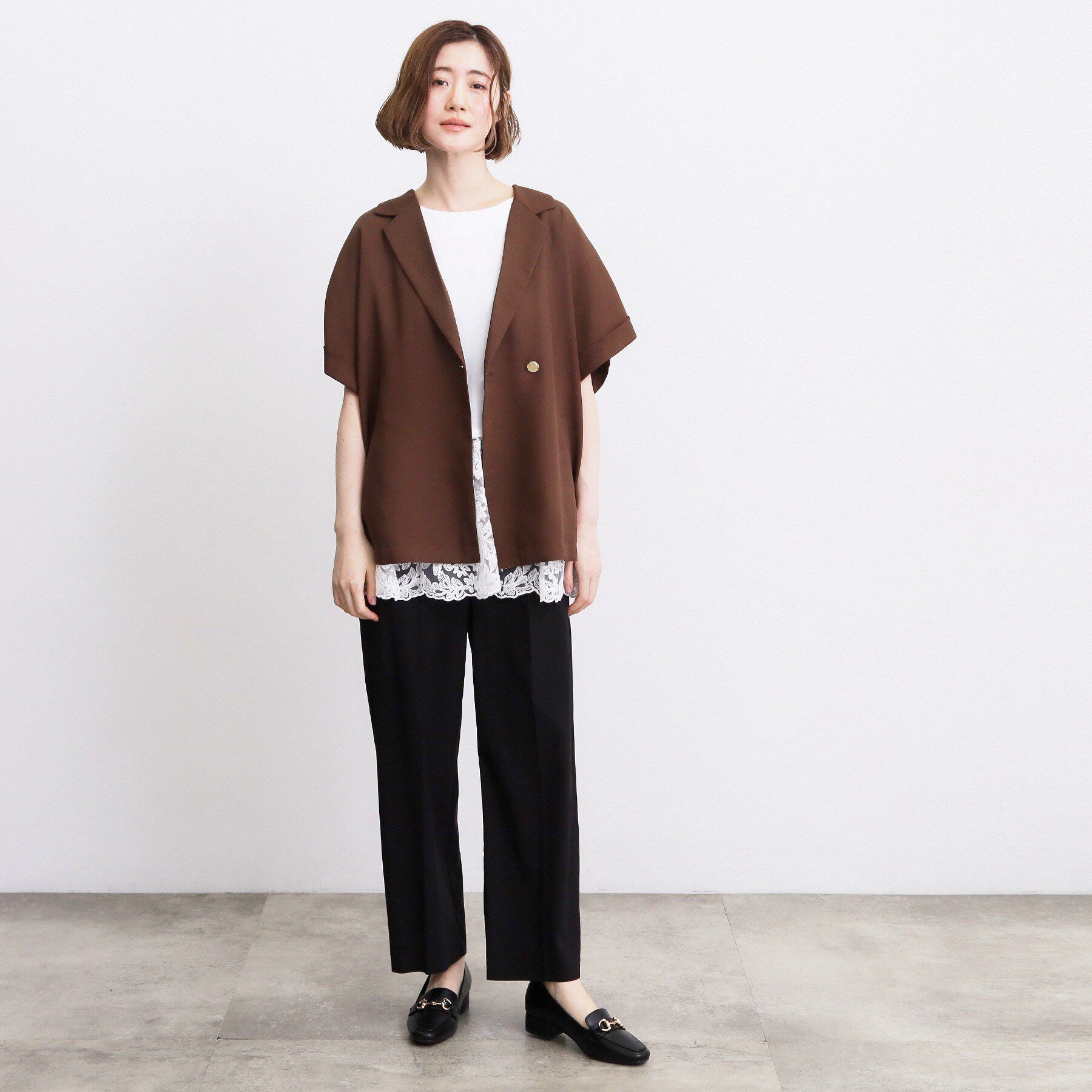 grove「【体型カバー】刺繍チュールレースドッキングカットソー」|Tシャツ・カットソー|
