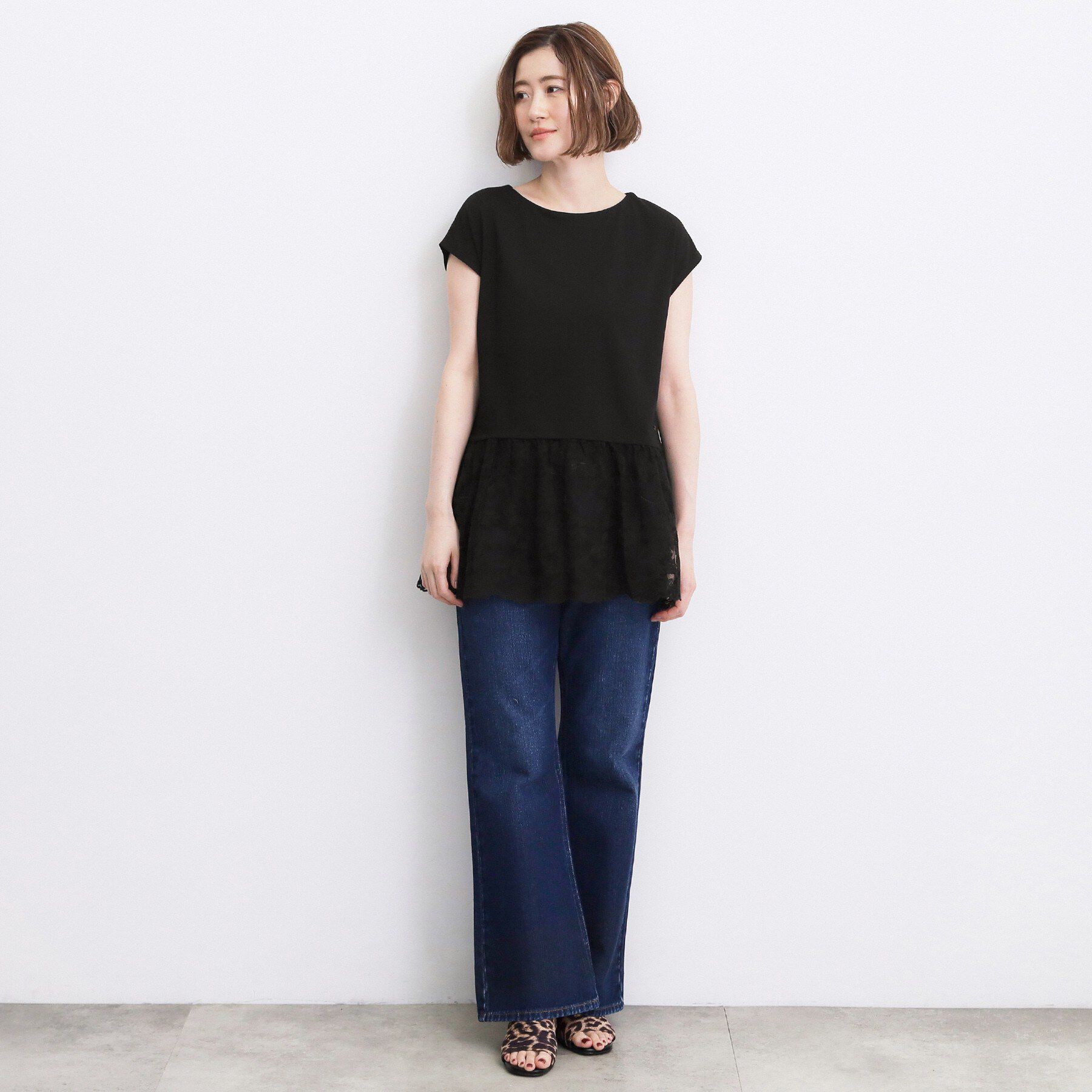grove「【体型カバー】刺繍チュールレースドッキングカットソー」|Tシャツ・カットソー|