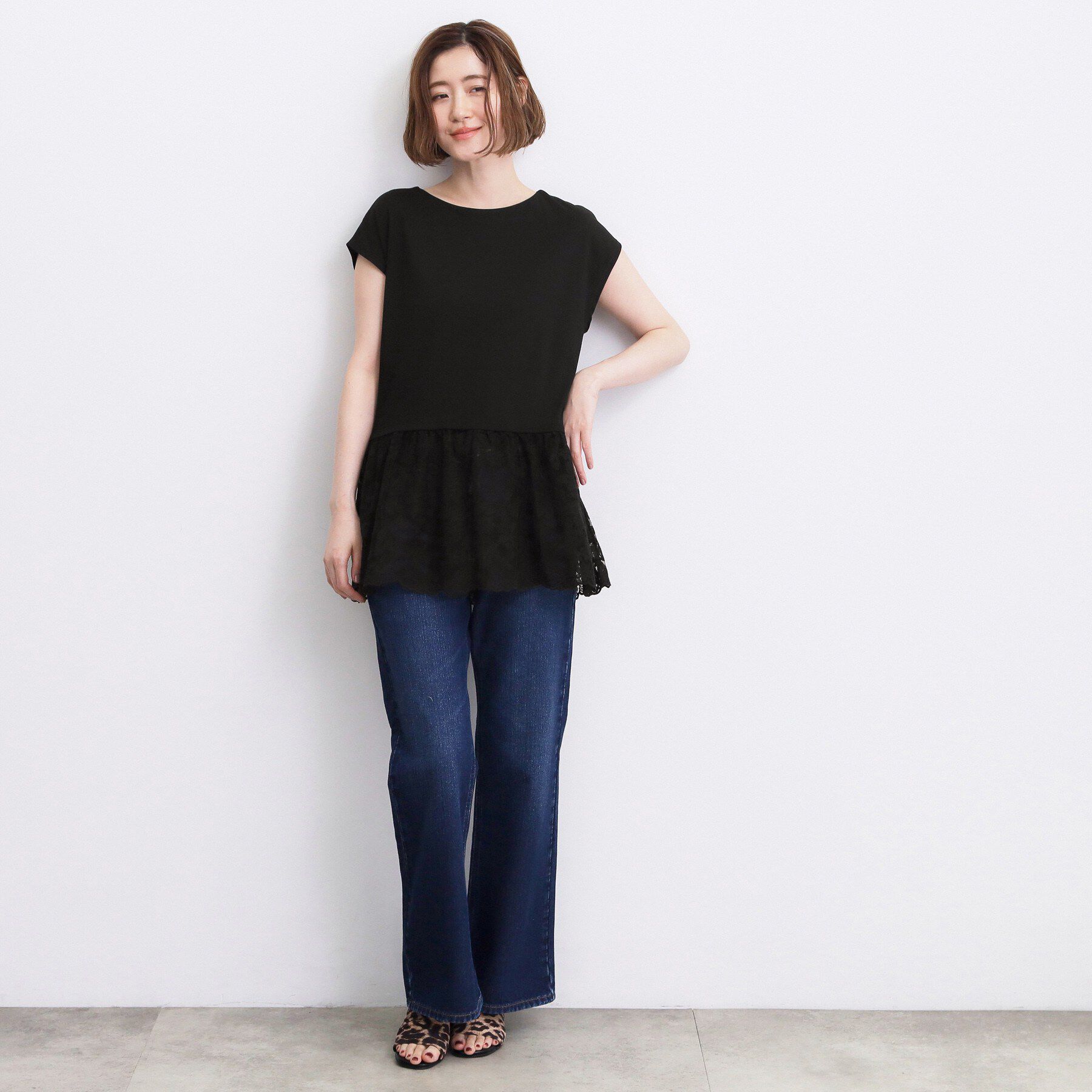 grove「【体型カバー】刺繍チュールレースドッキングカットソー」|Tシャツ・カットソー|