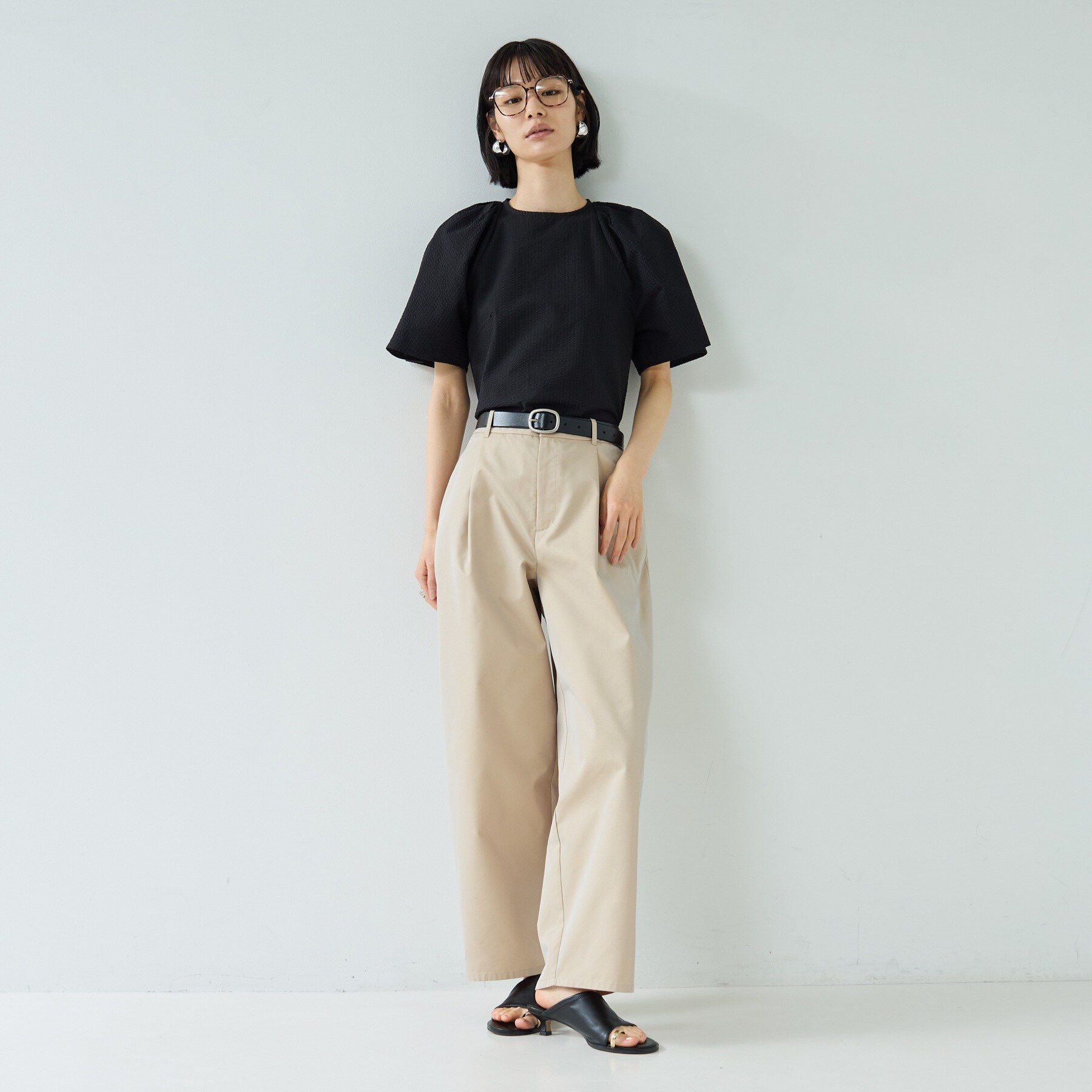 GALLEST「パフショルダーサッカーブラウス」|シャツ・ブラウス|
