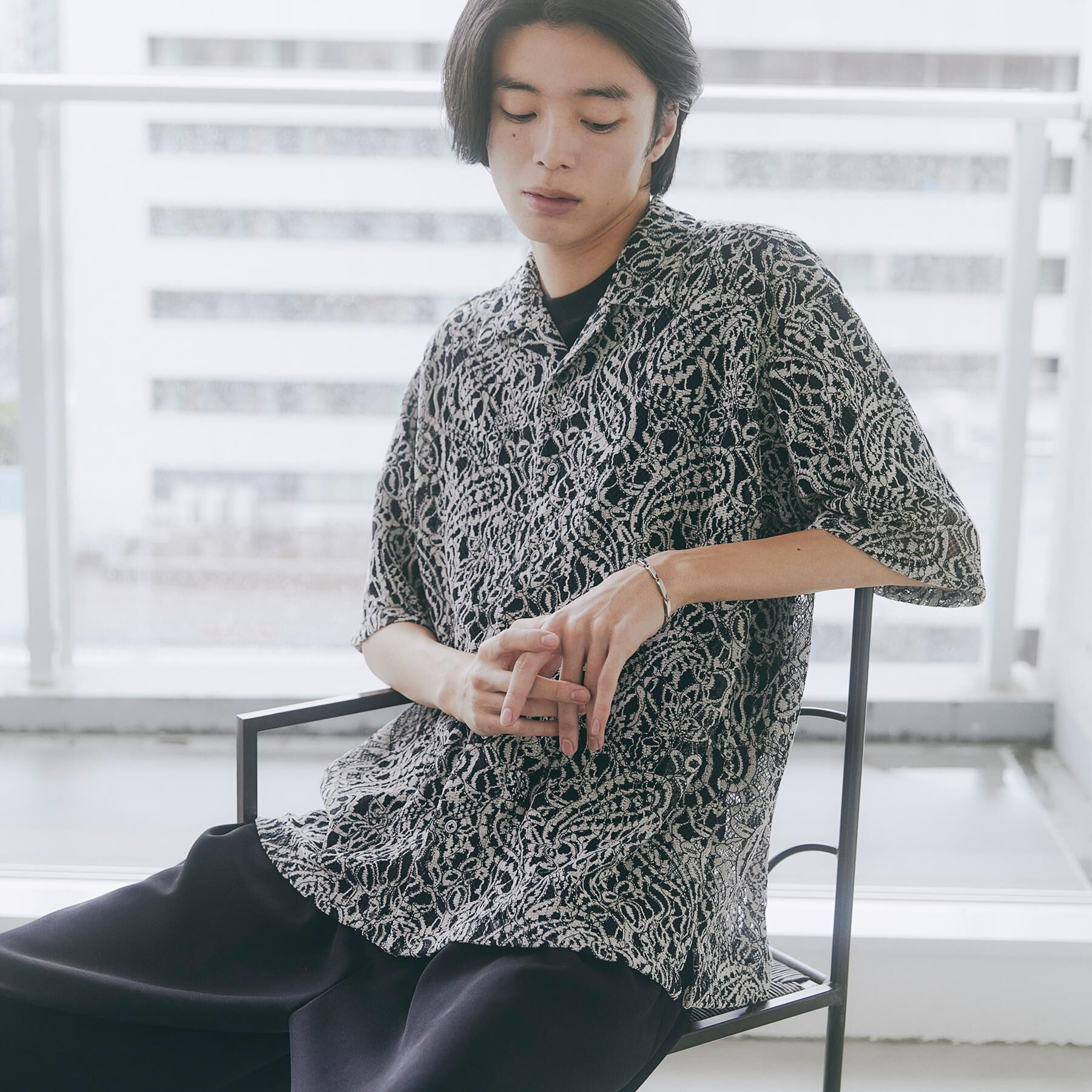 tk.TAKEO KIKUCHI「【今年大注目！】モールレースペイズリーシャツ/ルーズ/通気性/夏/夏服/トレンド」|シャツ・ブラウス|オフホワイト(003