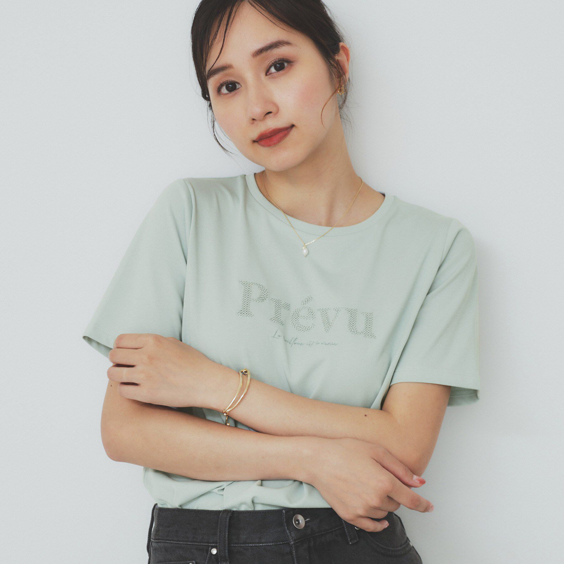 index「スパンコール刺繍ロゴTシャツ【洗濯機洗い可／接触冷感／UVケア】」|Tシャツ・カットソー|ミントグリーン(02