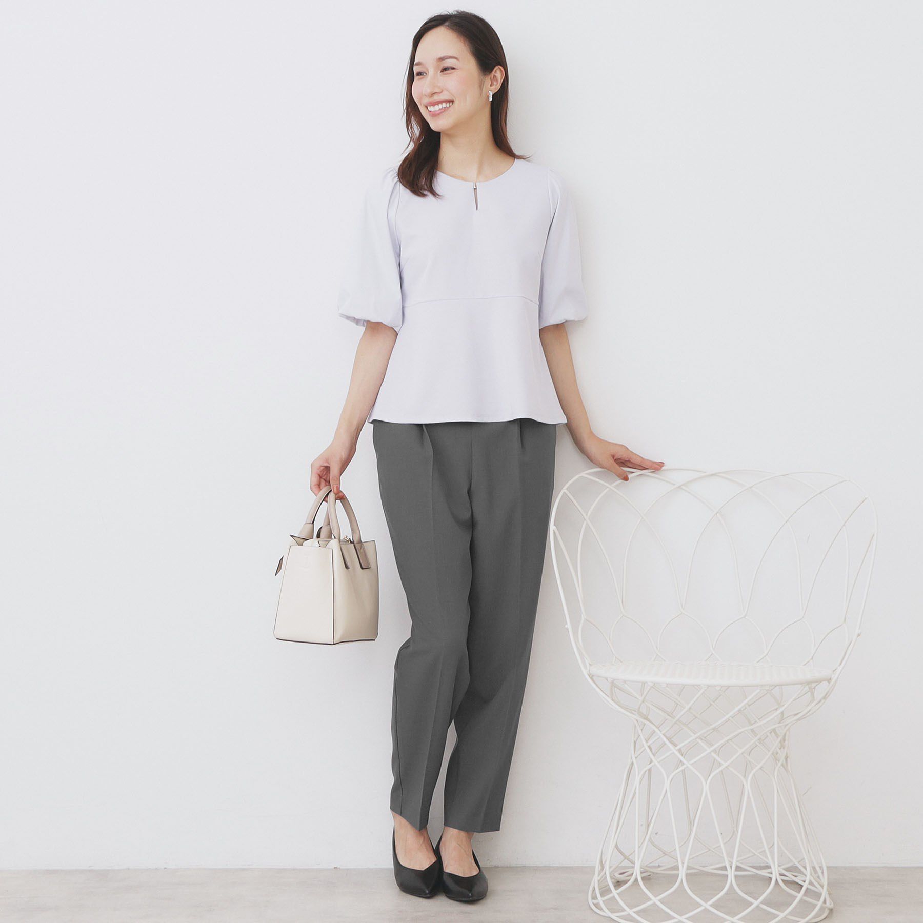 index「《S-LLサイズ》バルーンスリーブペプラムトップス【洗濯機洗い可／接触冷感／UVケア】」|Tシャツ・カットソー|