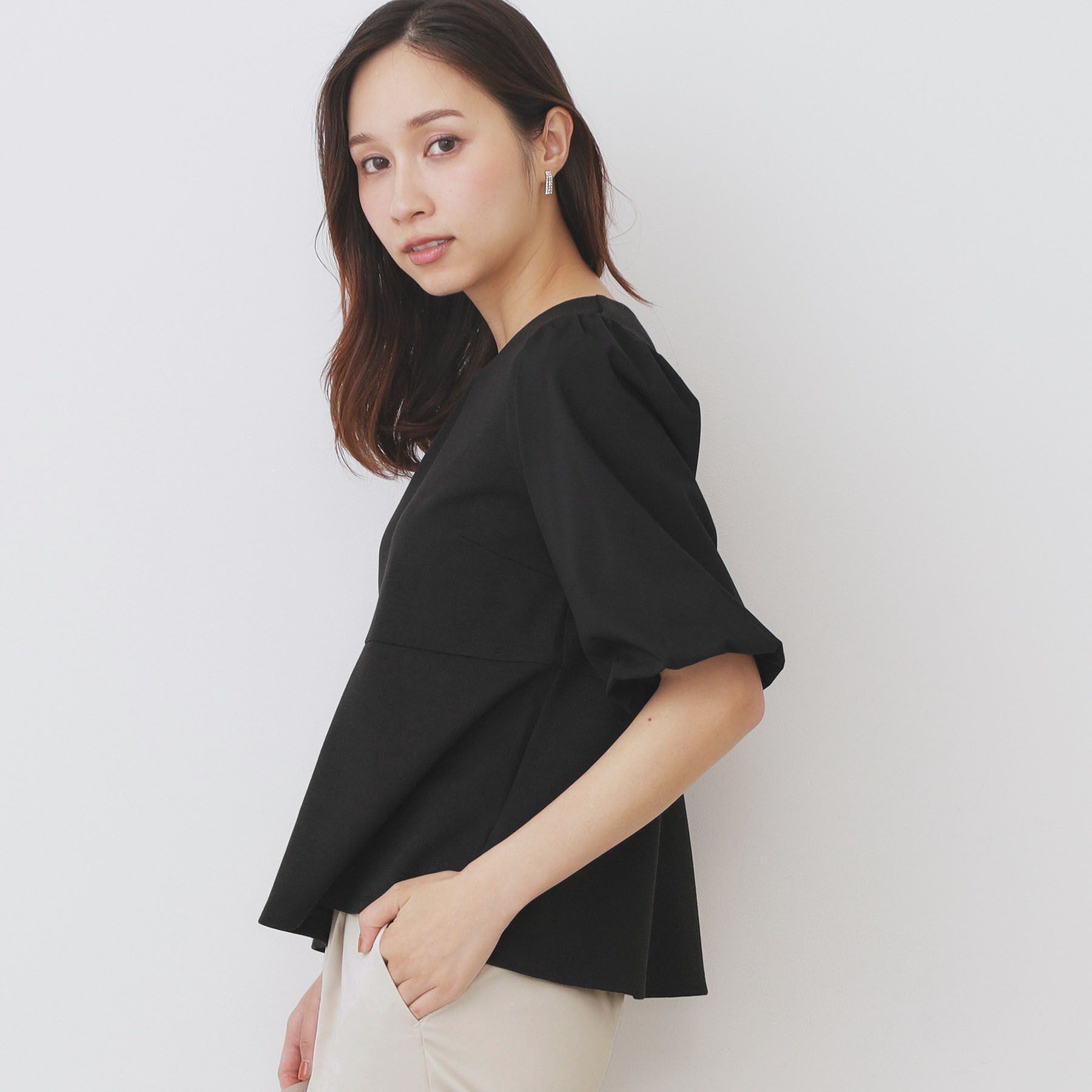 index「《S-LLサイズ》バルーンスリーブペプラムトップス【洗濯機洗い可／接触冷感／UVケア】」|Tシャツ・カットソー|