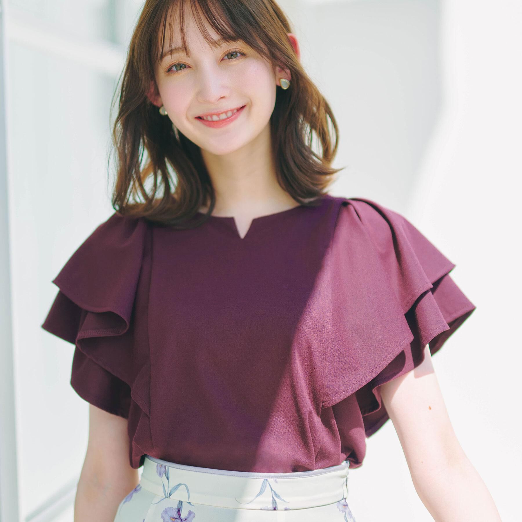 index「【接触冷感】ダブルフレアキーネックトップス《UVケア／洗濯機OK》」|Tシャツ・カットソー|