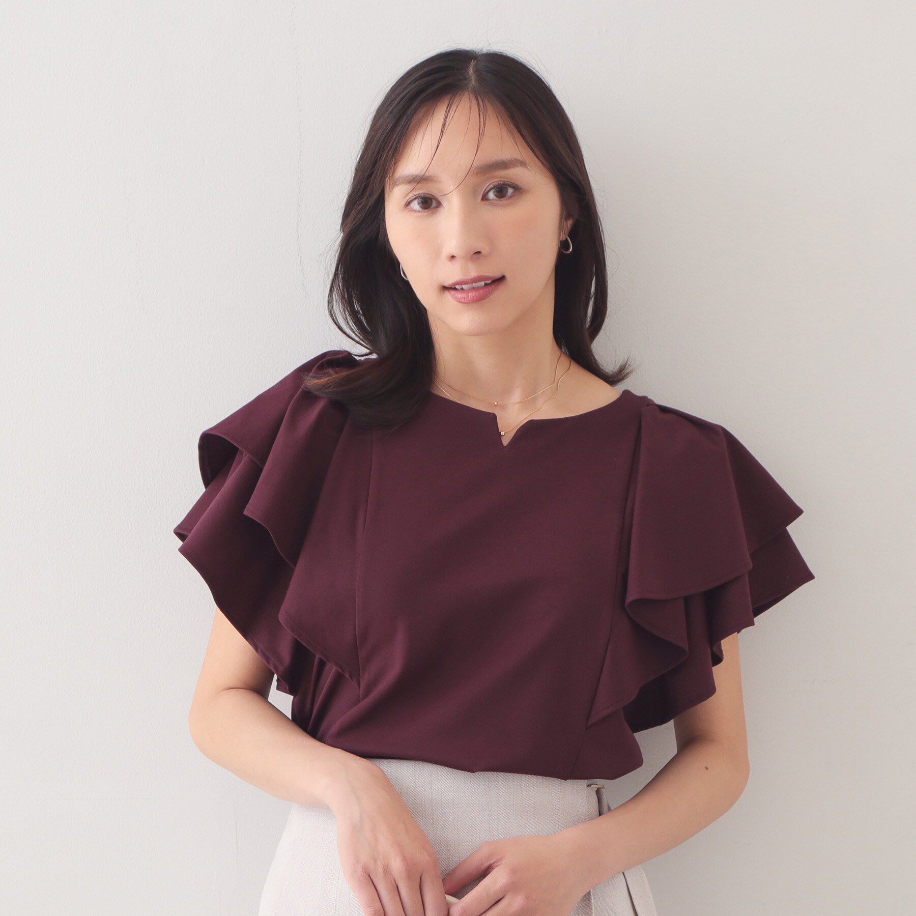 index「【接触冷感】ダブルフレアキーネックトップス《UVケア／洗濯機OK》」|Tシャツ・カットソー|