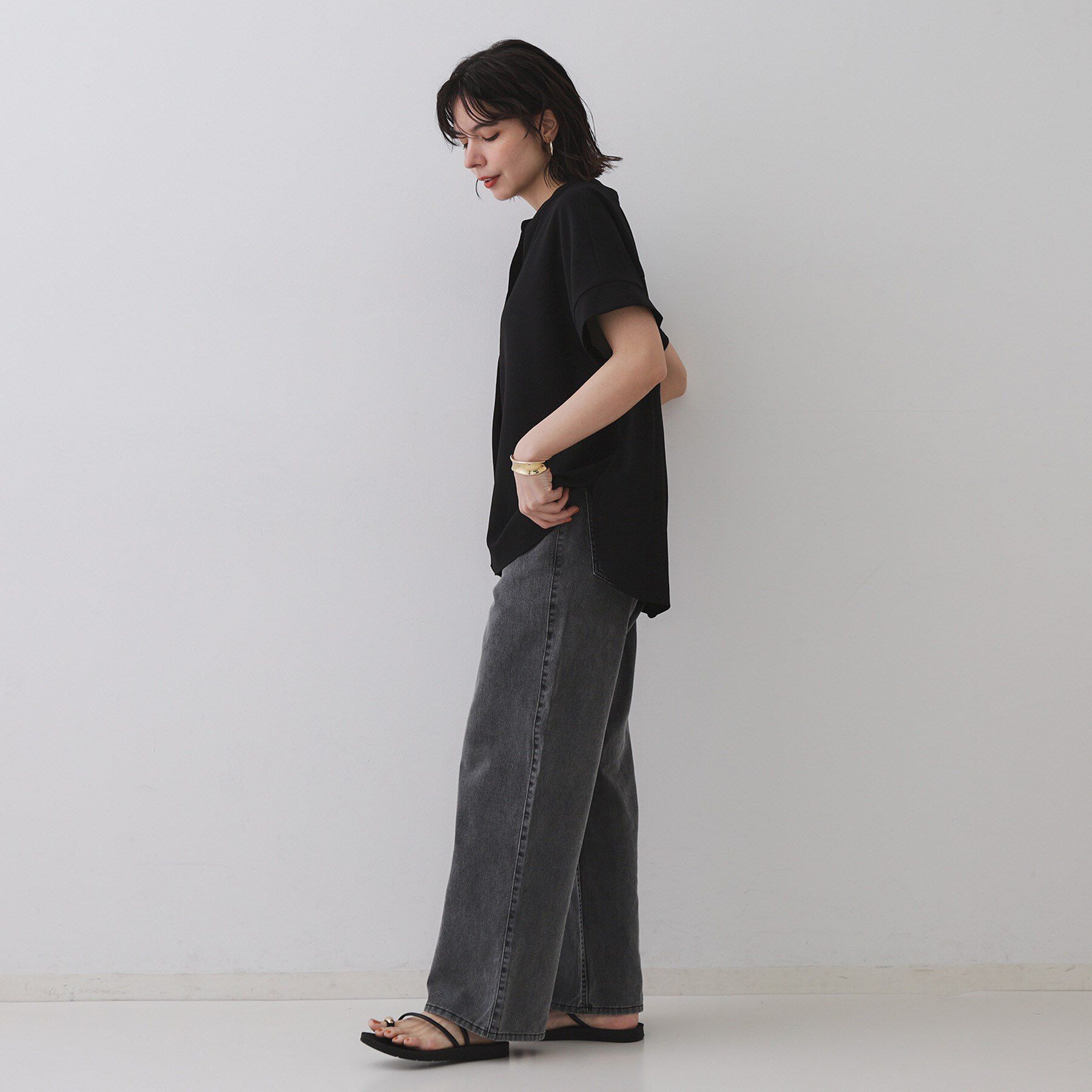 OPAQUE.CLIP「《5色展開／SS-LLサイズ》スキッパー金ボタンブラウス／セットアップ対応【防シワ／ストレッチ／洗濯」|シャツ・ブラウス|