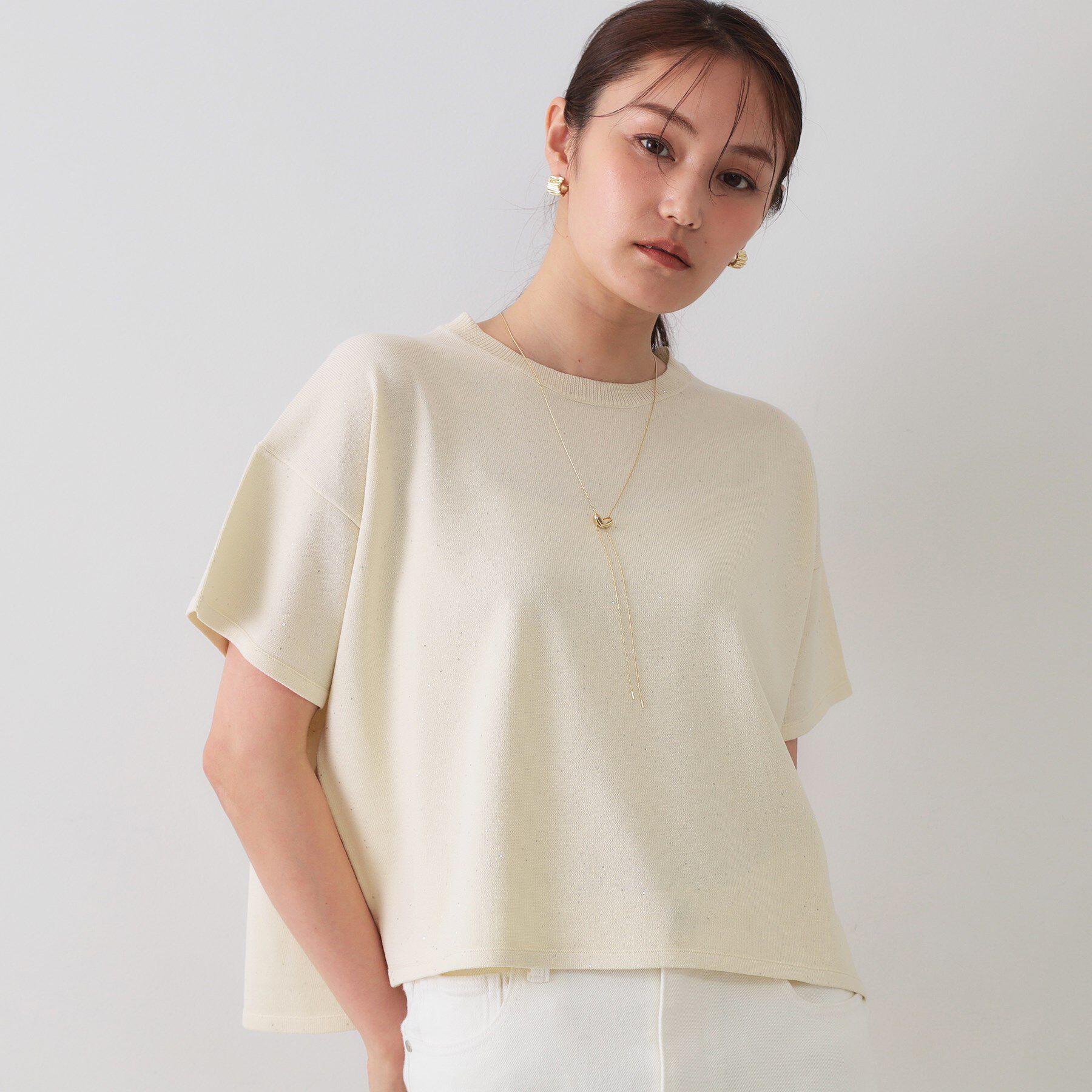 OPAQUE.CLIP「スパンコールサマーニット【洗濯機洗い可／抗ピル】」|ニット・セーター|アイボリー(004)