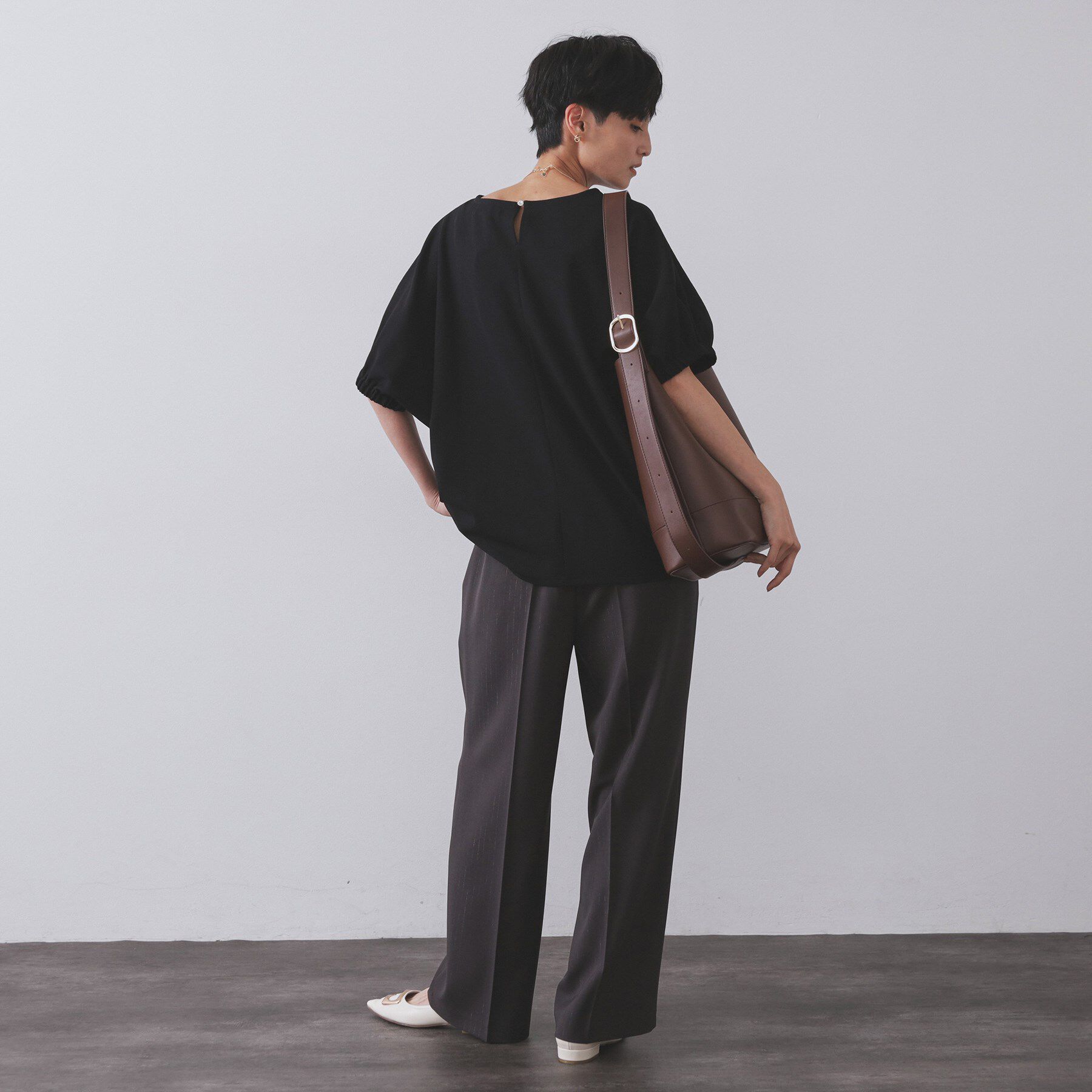 OPAQUE.CLIP「ギャザードルマンスリーブトップス【UV／吸水速乾／洗濯機洗い可】」|Tシャツ・カットソー|