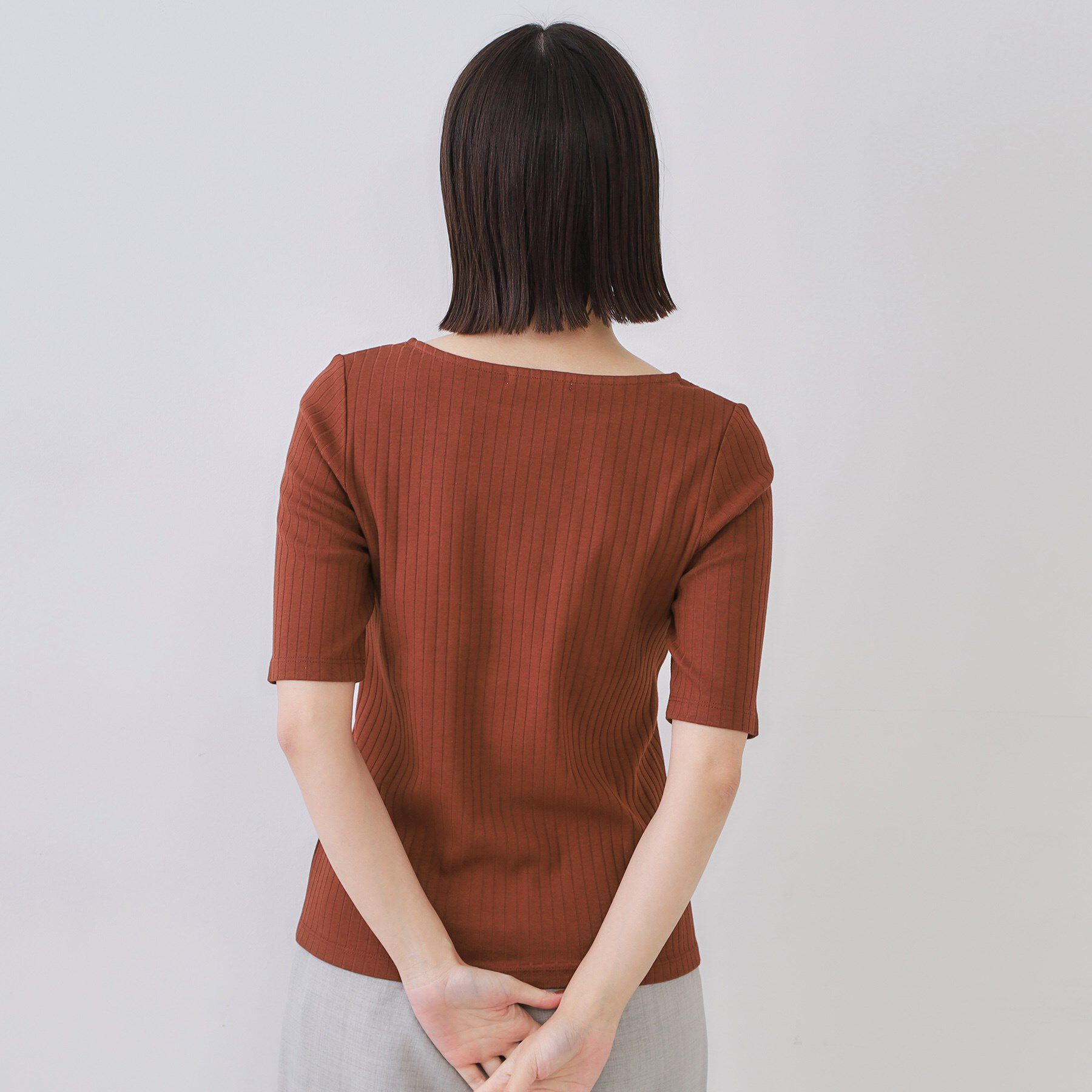 OPAQUE.CLIP「汗染み防止 ボートネックリブカットソー【洗濯機洗い可／抗ピル】」|Tシャツ・カットソー|