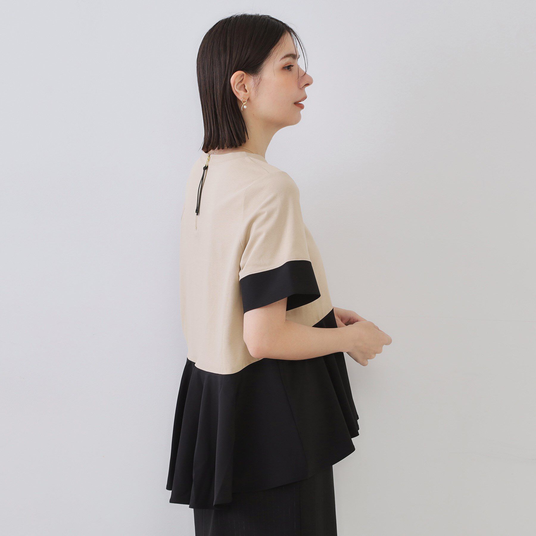 OPAQUE.CLIP「配色フハクドッキングペプラムトップス【洗濯機洗い可／抗ピル】」|Tシャツ・カットソー|