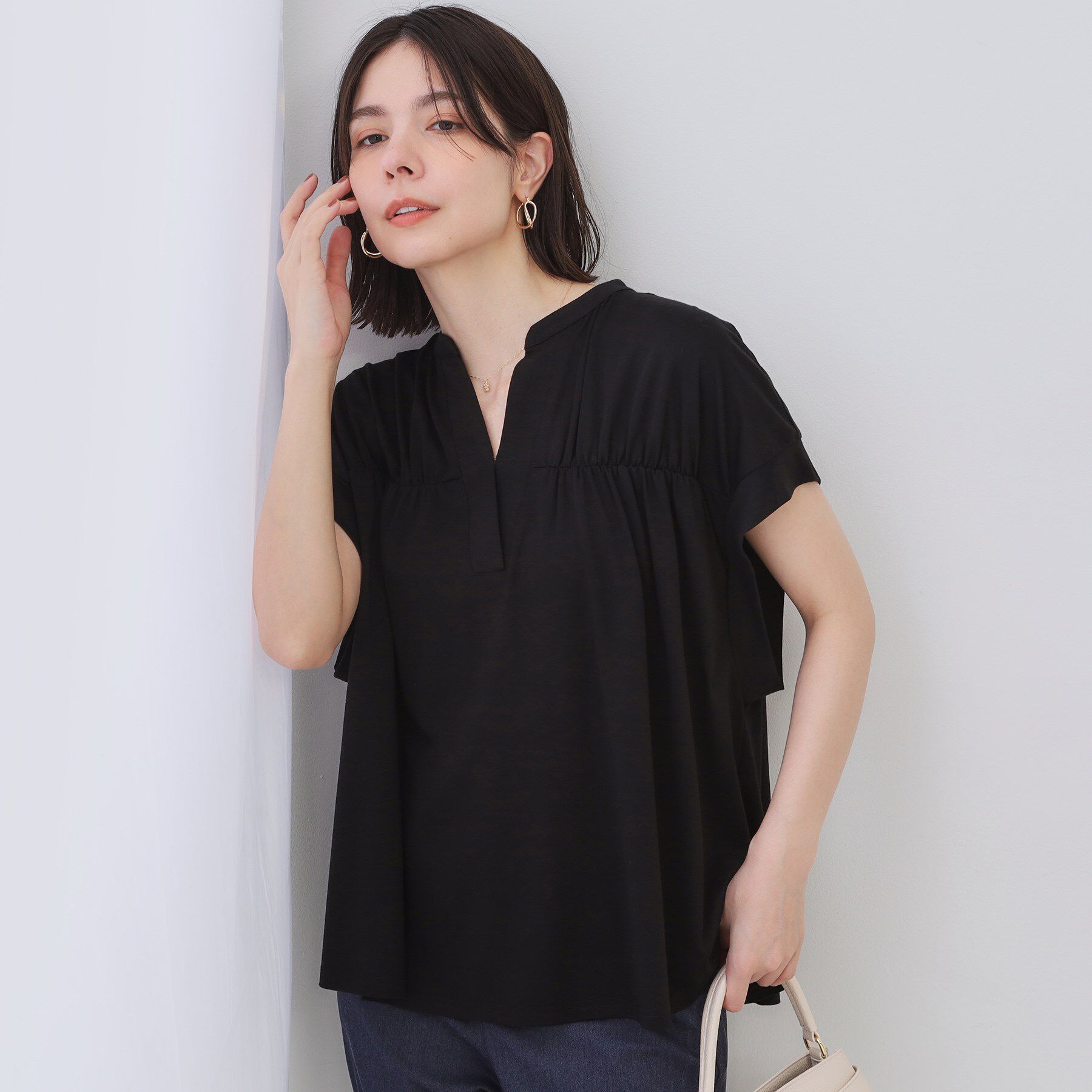 OPAQUE.CLIP「スキッパーフレアカットソー【接触冷感／洗濯機洗い可】」|Tシャツ・カットソー|