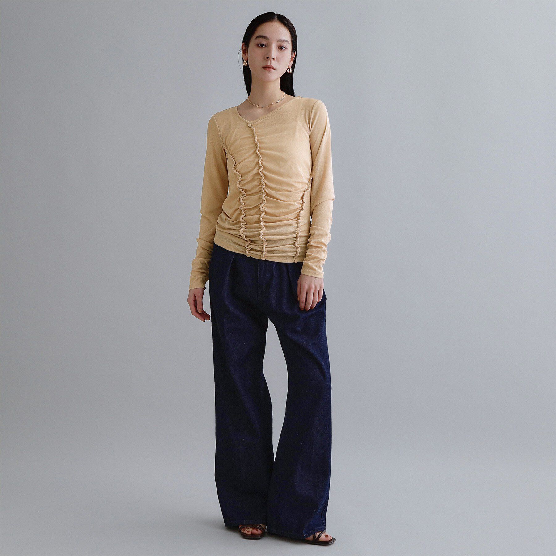OPAQUE.CLIP「【es】アシンメトリーシャーリング シアーカットソー【洗濯機OK】」|Tシャツ・カットソー|