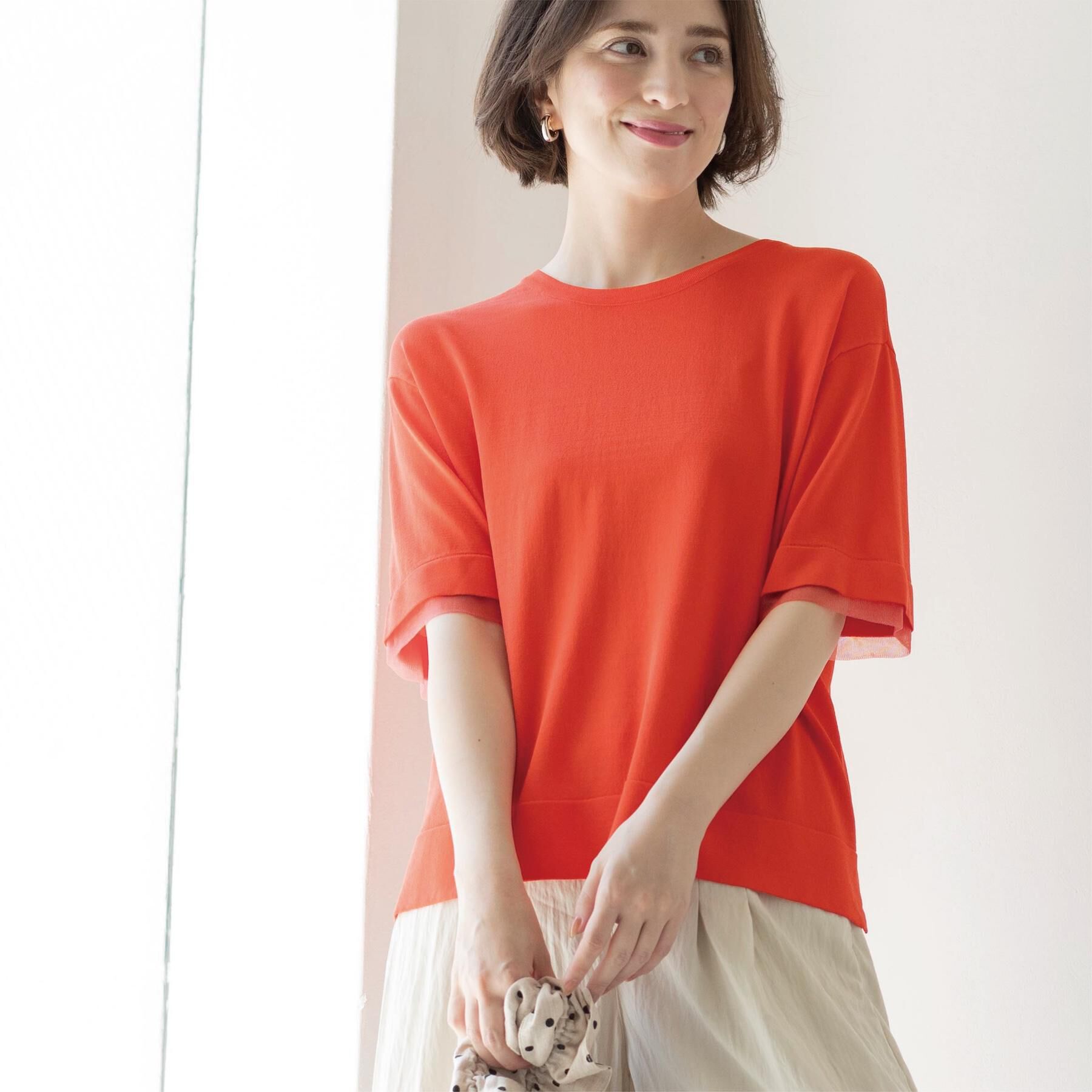 OPAQUE.CLIP「【UV／接触冷感／抗ピル】シアー＆レイヤード風さらりニット《洗濯機OK》」|ニット・セーター|