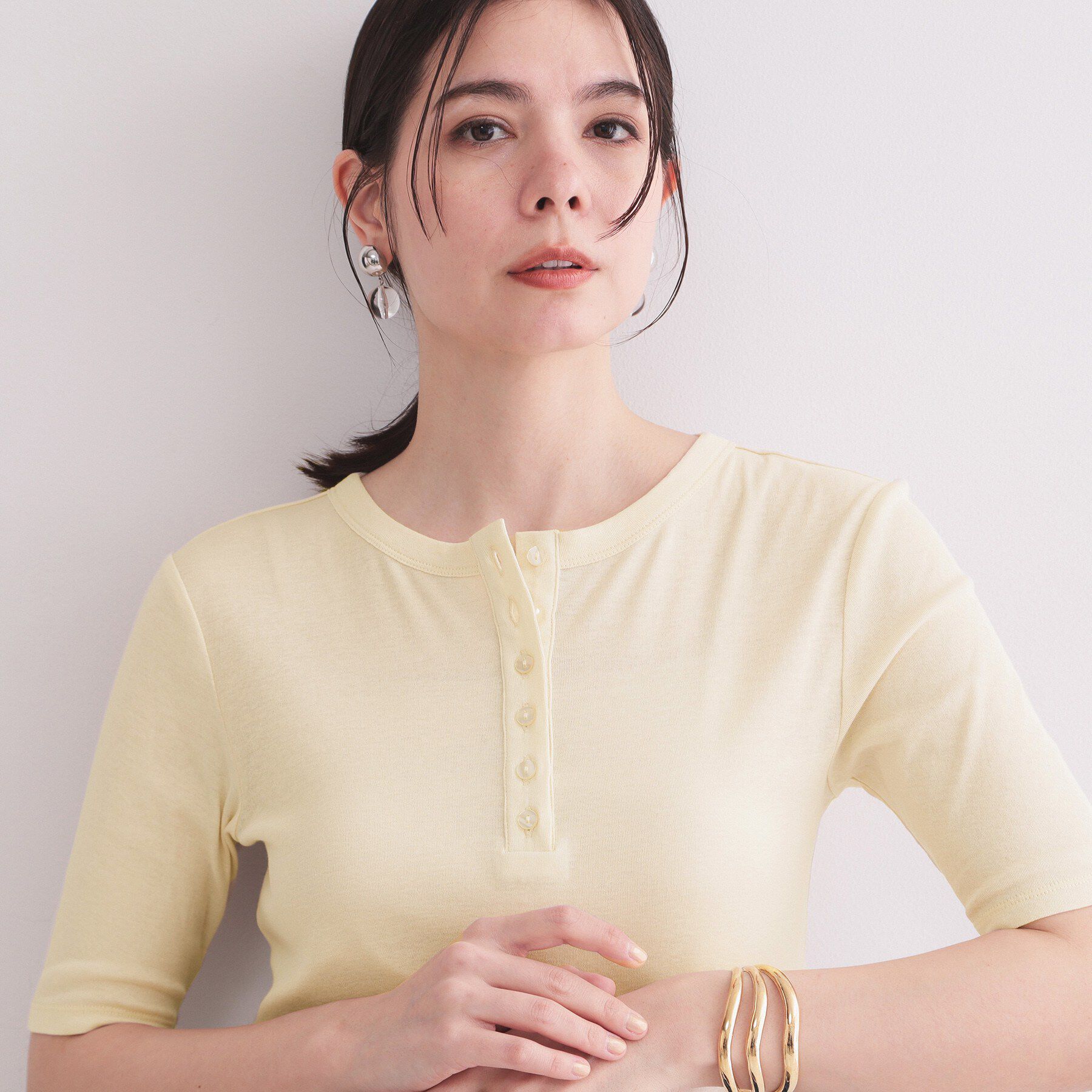 OPAQUE.CLIP「シアーコットンヘンリーネックカットソー【洗濯機OK】」|Tシャツ・カットソー|