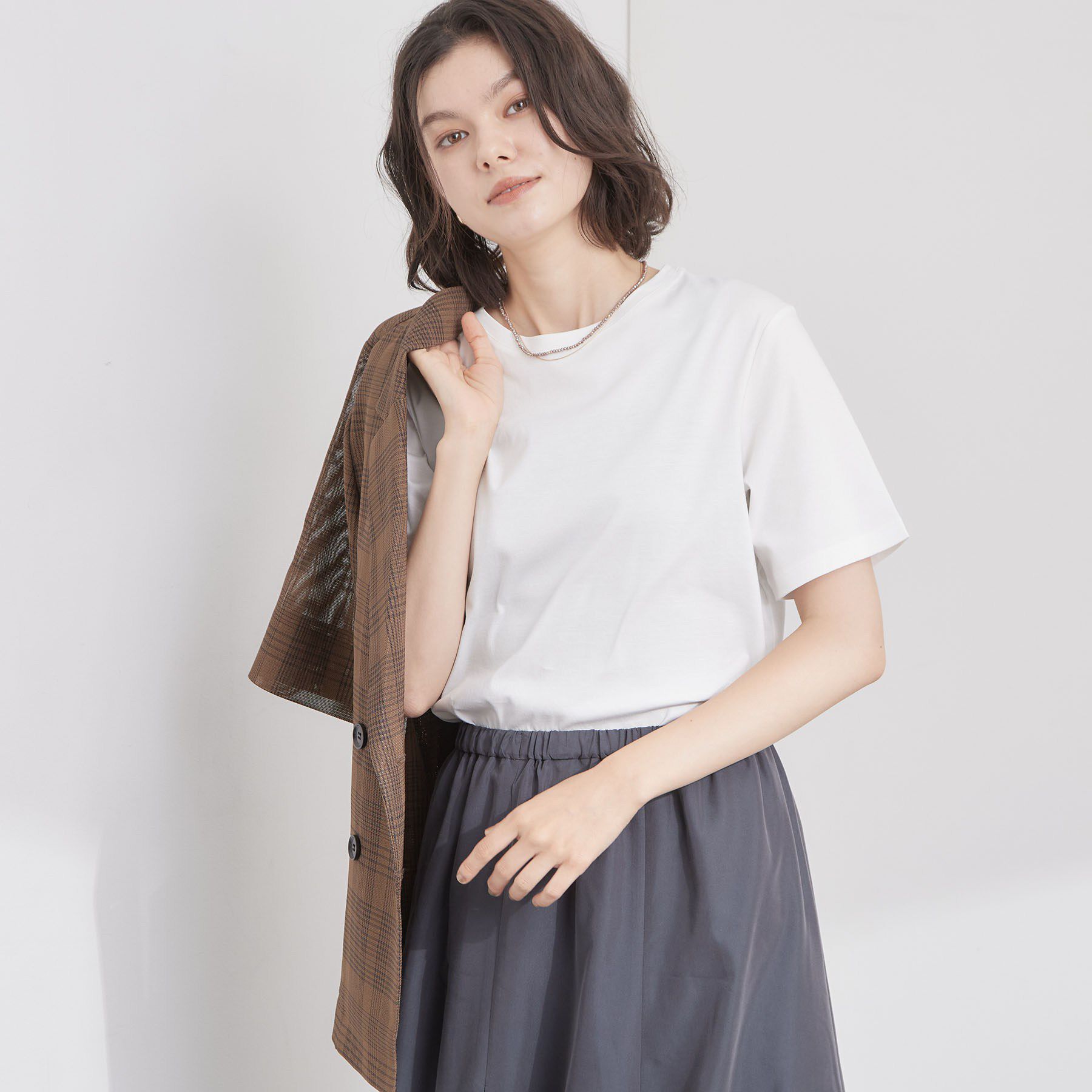 OPAQUE.CLIP「ベーシックTシャツ／オーガニックコットン混【洗濯機OK】」|Tシャツ・カットソー|ホワイト(001)
