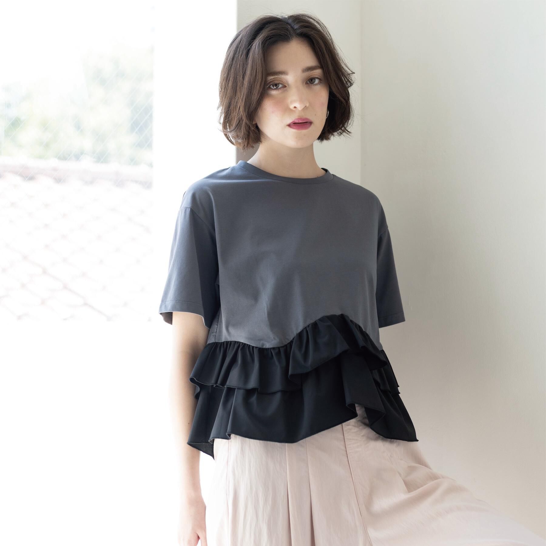 OPAQUE.CLIP「裾フリルドッキングTシャツ【洗濯機OK】」|Tシャツ・カットソー|