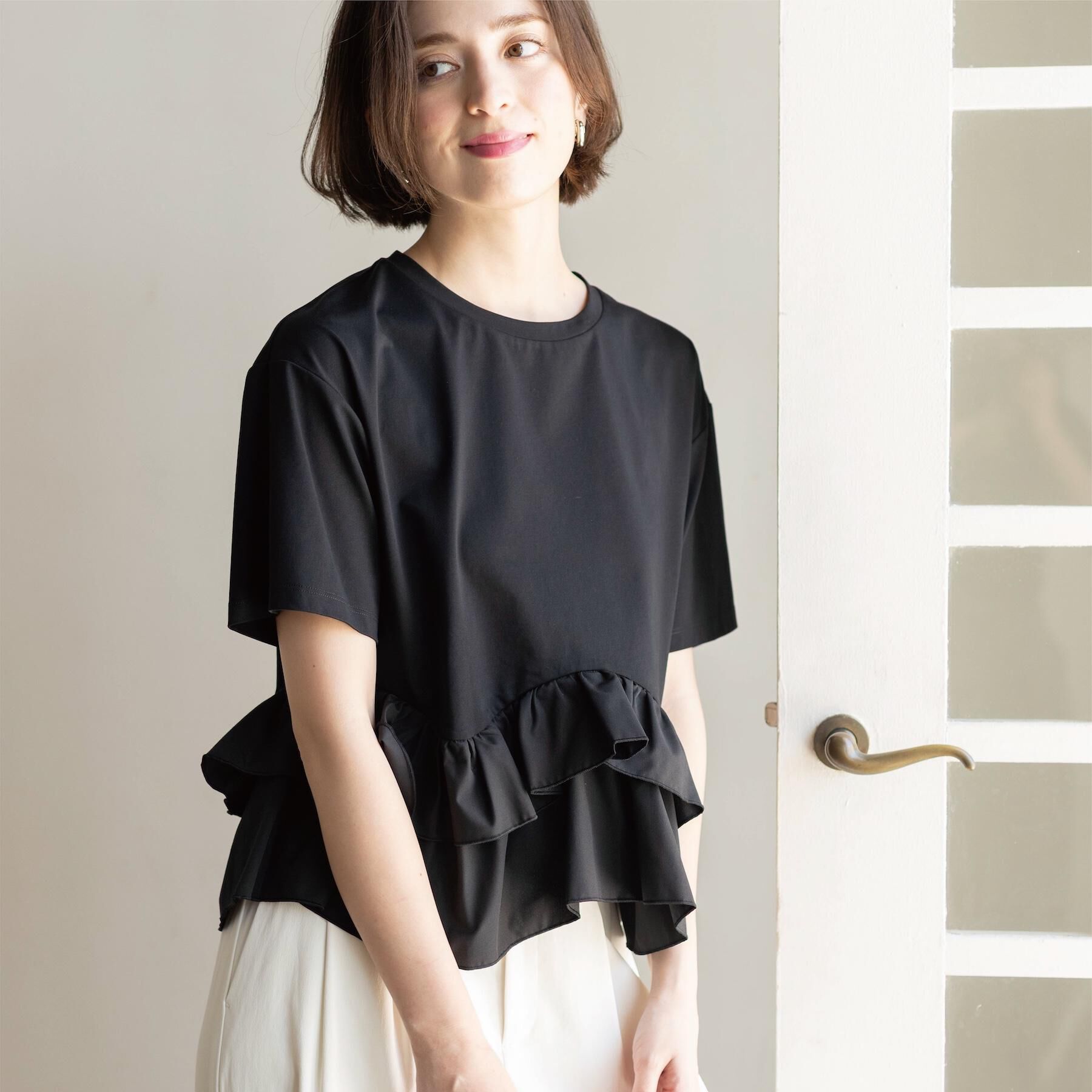 OPAQUE.CLIP「裾フリルドッキングTシャツ【洗濯機OK】」|Tシャツ・カットソー|