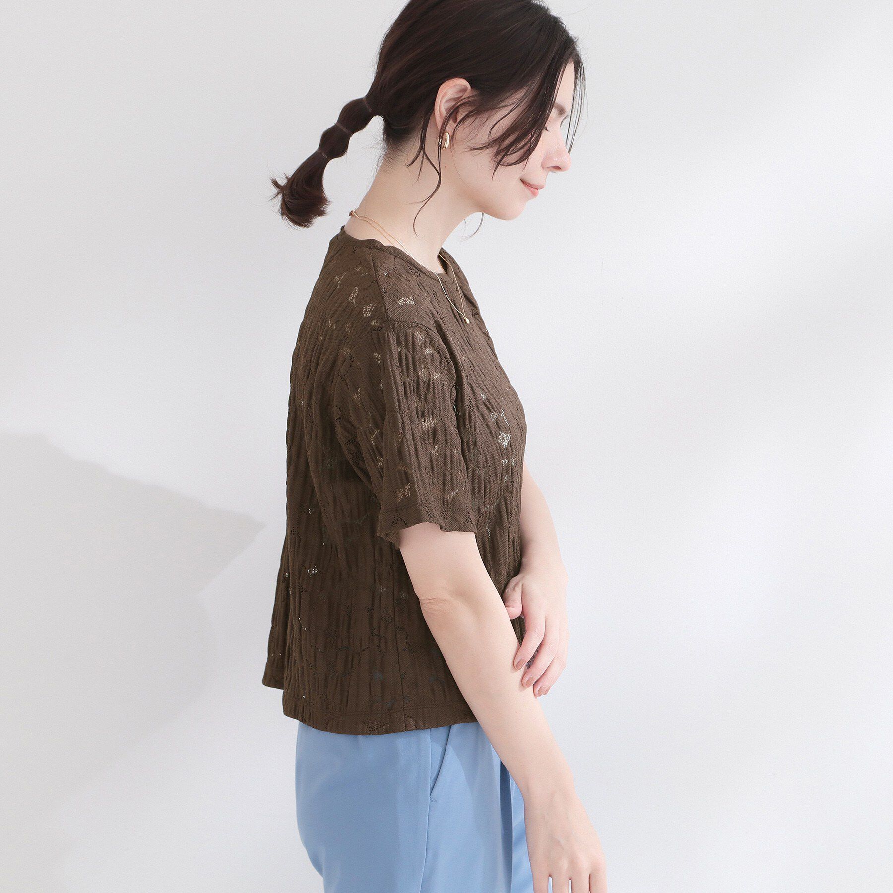 OPAQUE.CLIP「レースジャカードカットソー【洗濯機OK】」|Tシャツ・カットソー|