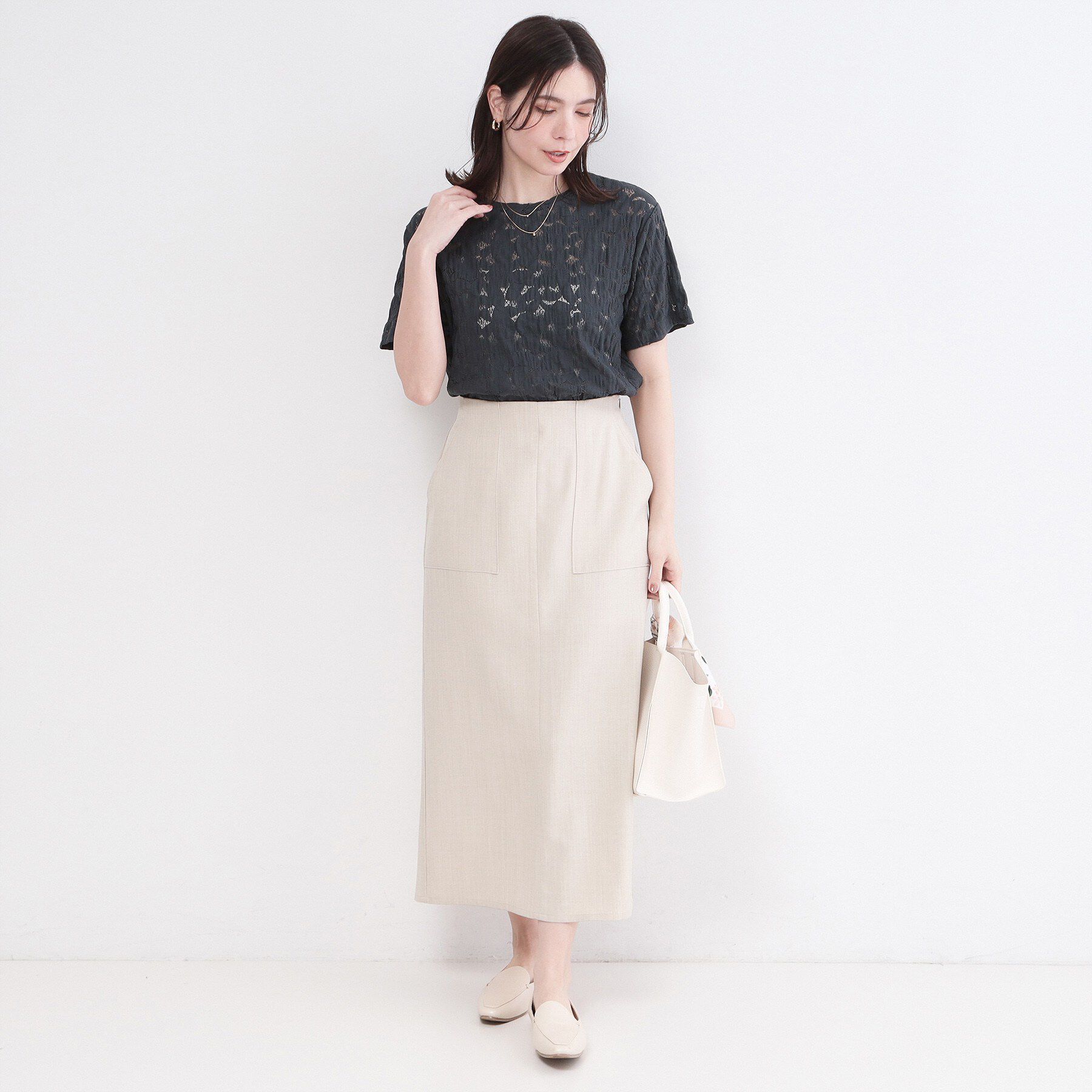 OPAQUE.CLIP「レースジャカードカットソー【洗濯機OK】」|Tシャツ・カットソー|