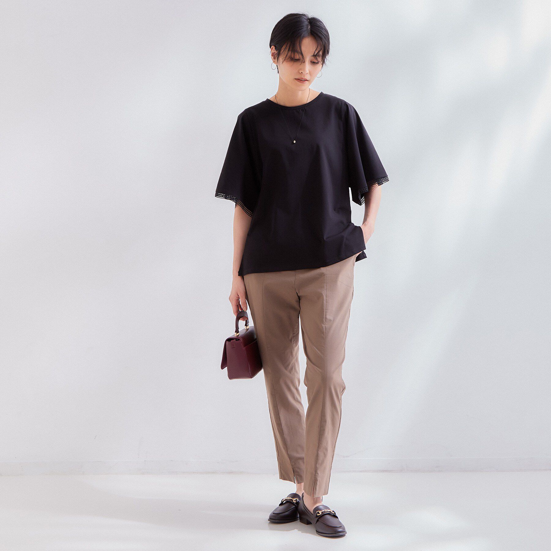 OPAQUE.CLIP「袖口レースフレアスリーブカットソー【洗濯機OK】」|Tシャツ・カットソー|
