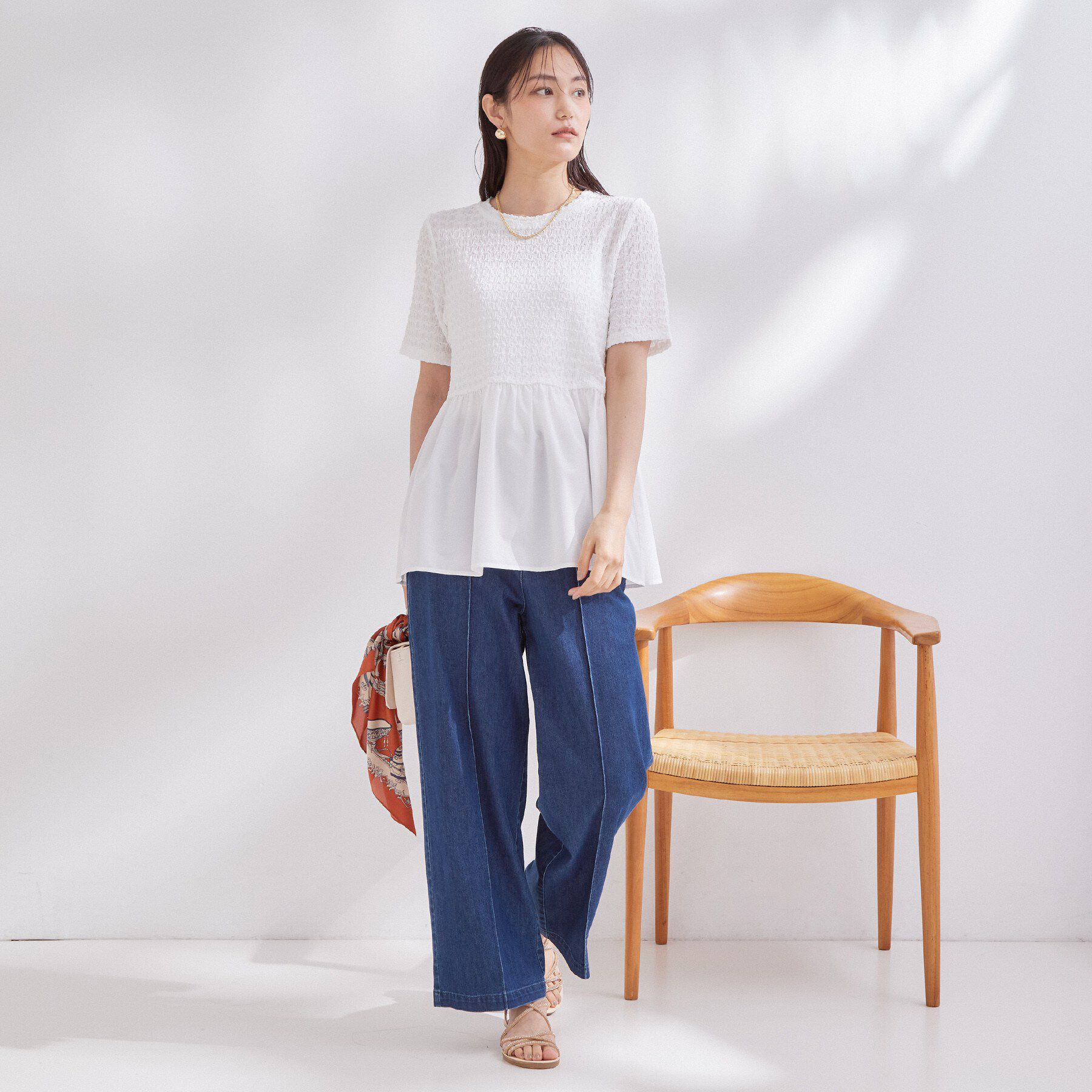 OPAQUE.CLIP「ジャカードドッキング ペプラムカットソー【洗濯機OK】」|Tシャツ・カットソー|