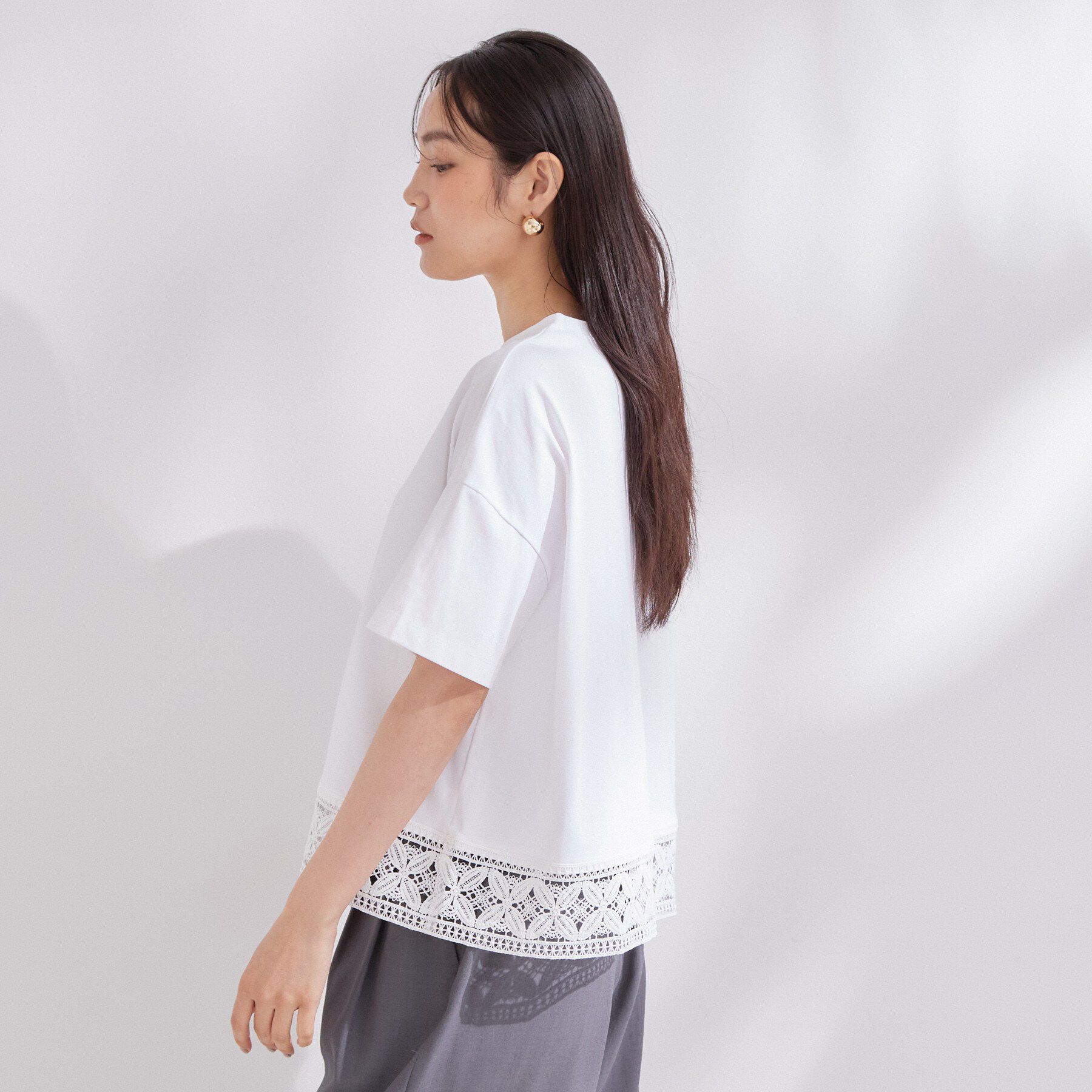 OPAQUE.CLIP「裾レースカットソー【洗濯機OK】」|Tシャツ・カットソー|