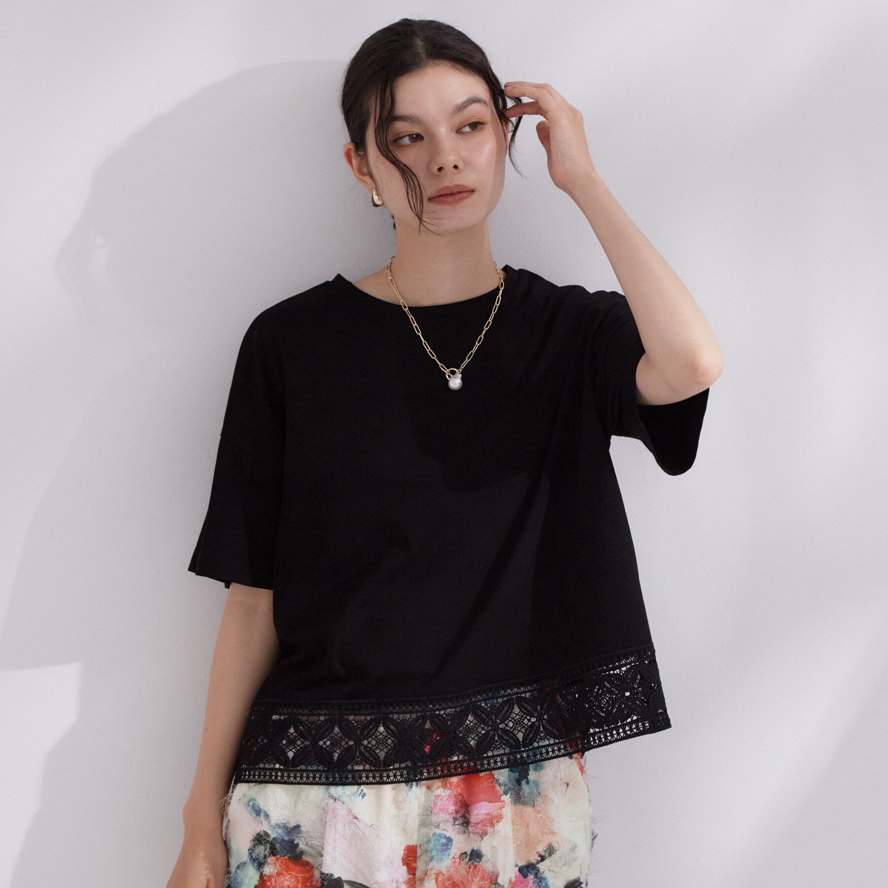 OPAQUE.CLIP「裾レースカットソー【洗濯機OK】」|Tシャツ・カットソー|