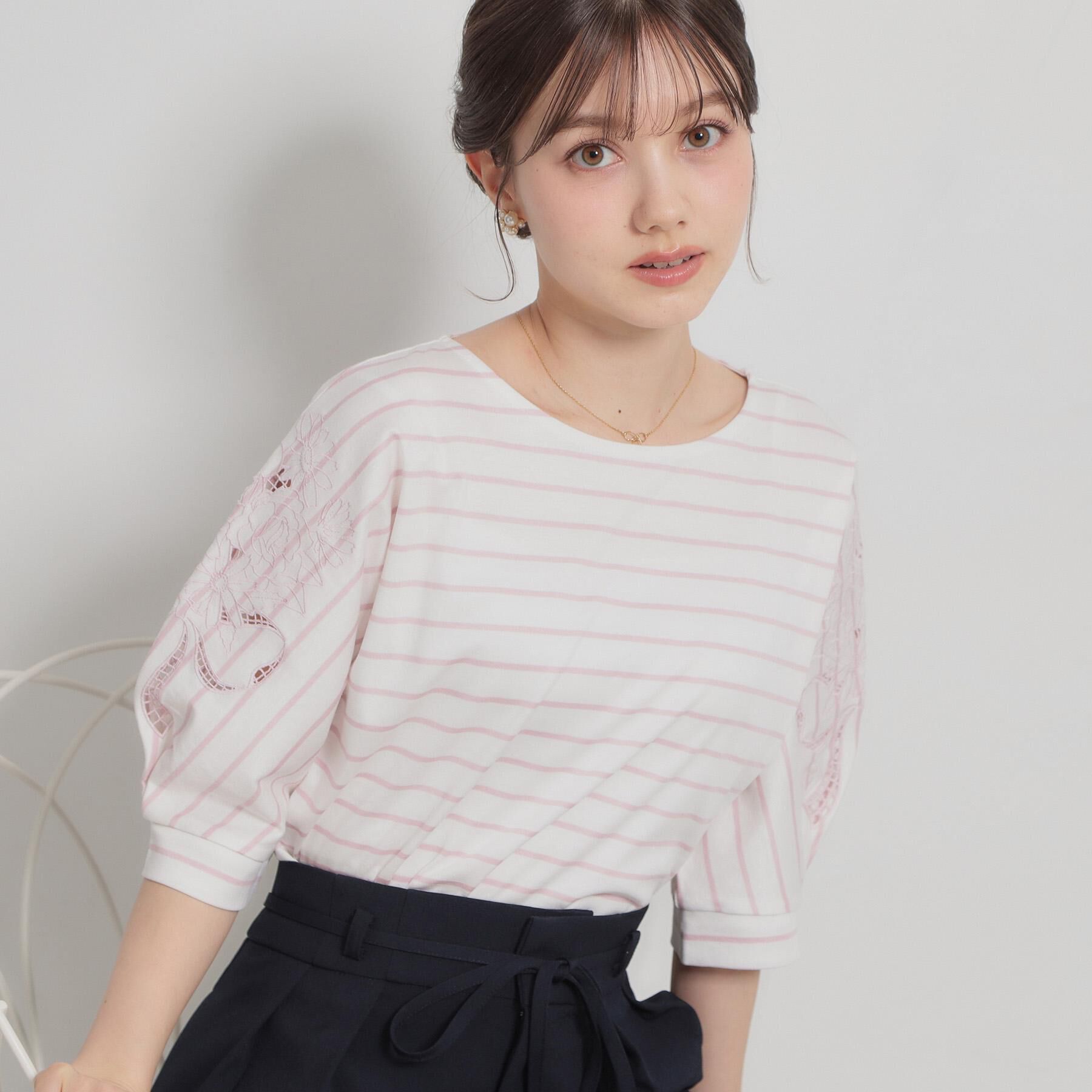 Couture broach「【接触冷感・UVカット】エンブロドルマントップス」|Tシャツ・カットソー|ライトピンク(370