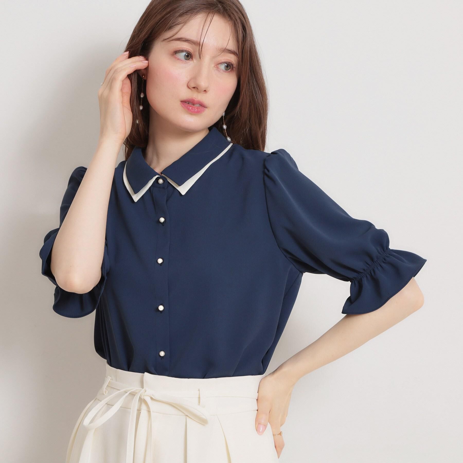 Couture broach「【通勤・洗える】配色ダブルカラー ブラウス」|シャツ・ブラウス|