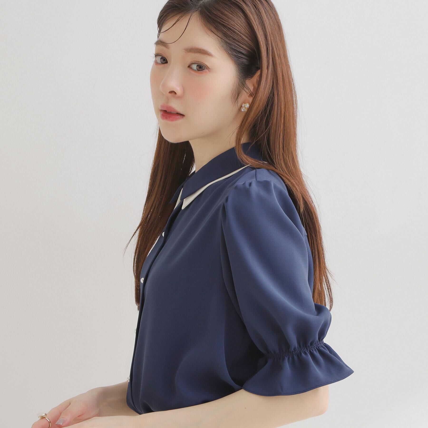 Couture broach「【通勤・洗える】配色ダブルカラー ブラウス」|シャツ・ブラウス|