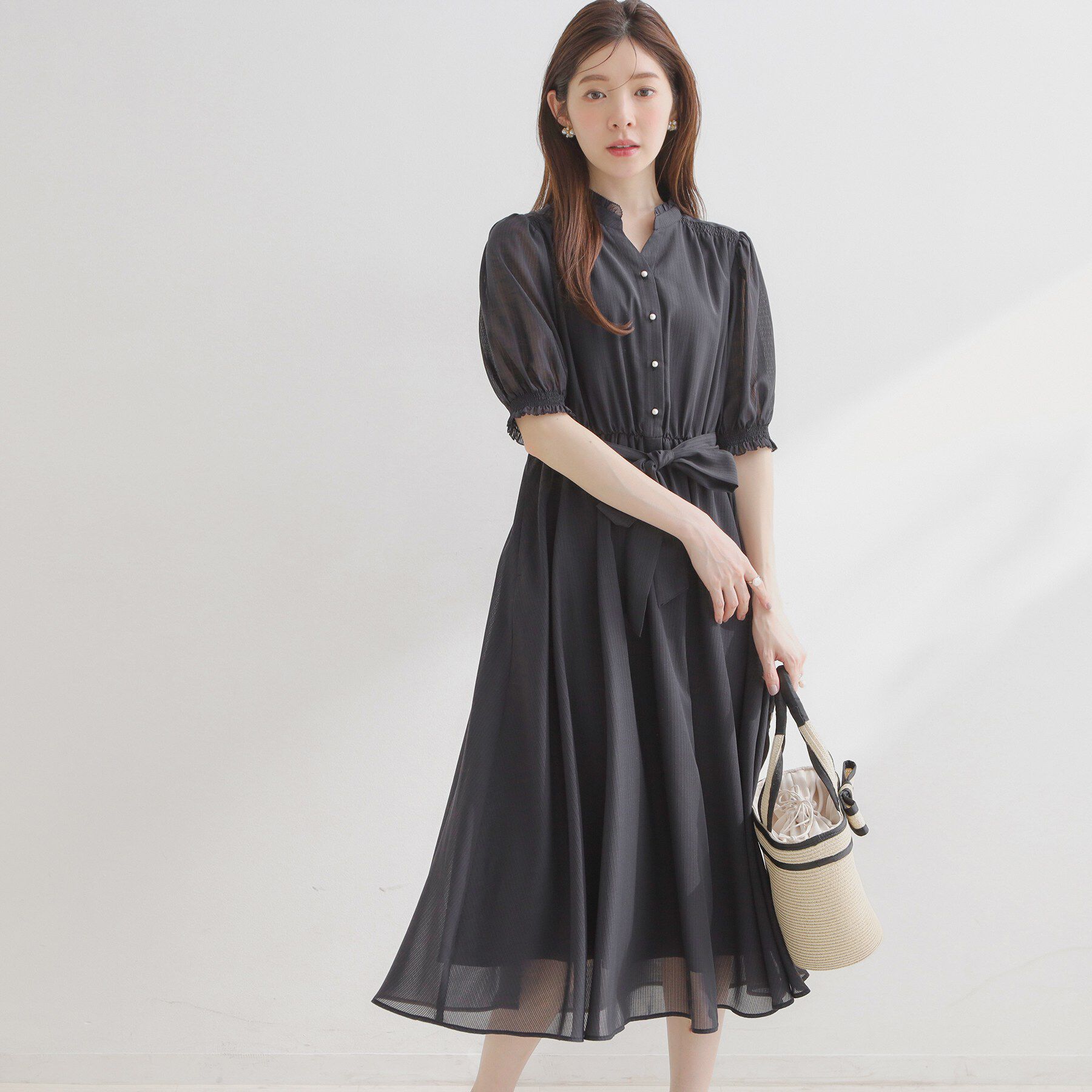 Couture broach「【洗える】シアーストライプ ワンピース」|ワンピース|ネイビー(394)