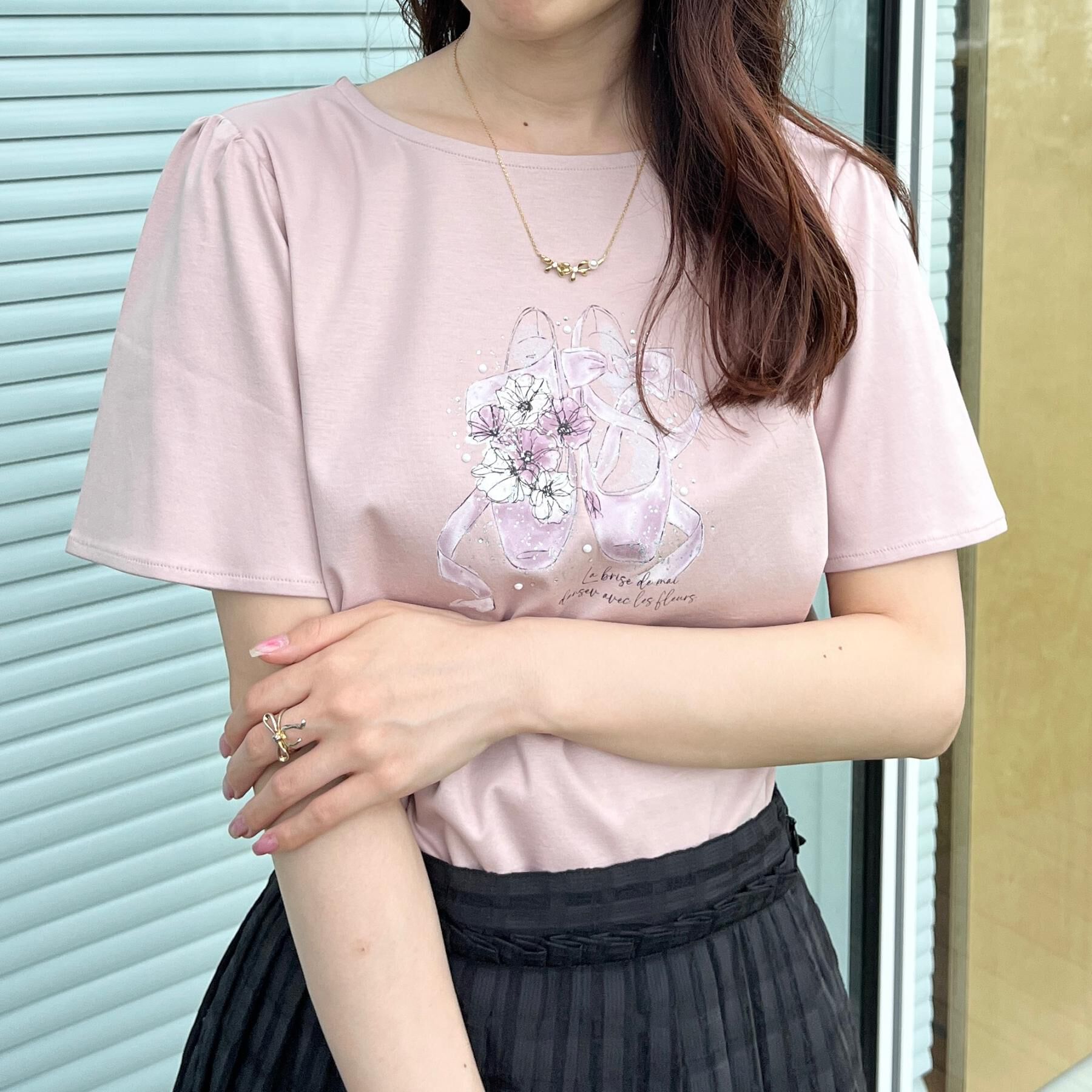 Couture broach「【接触冷感・UVカット・洗える】トゥシューズプリントTシャツ」|Tシャツ・カットソー|