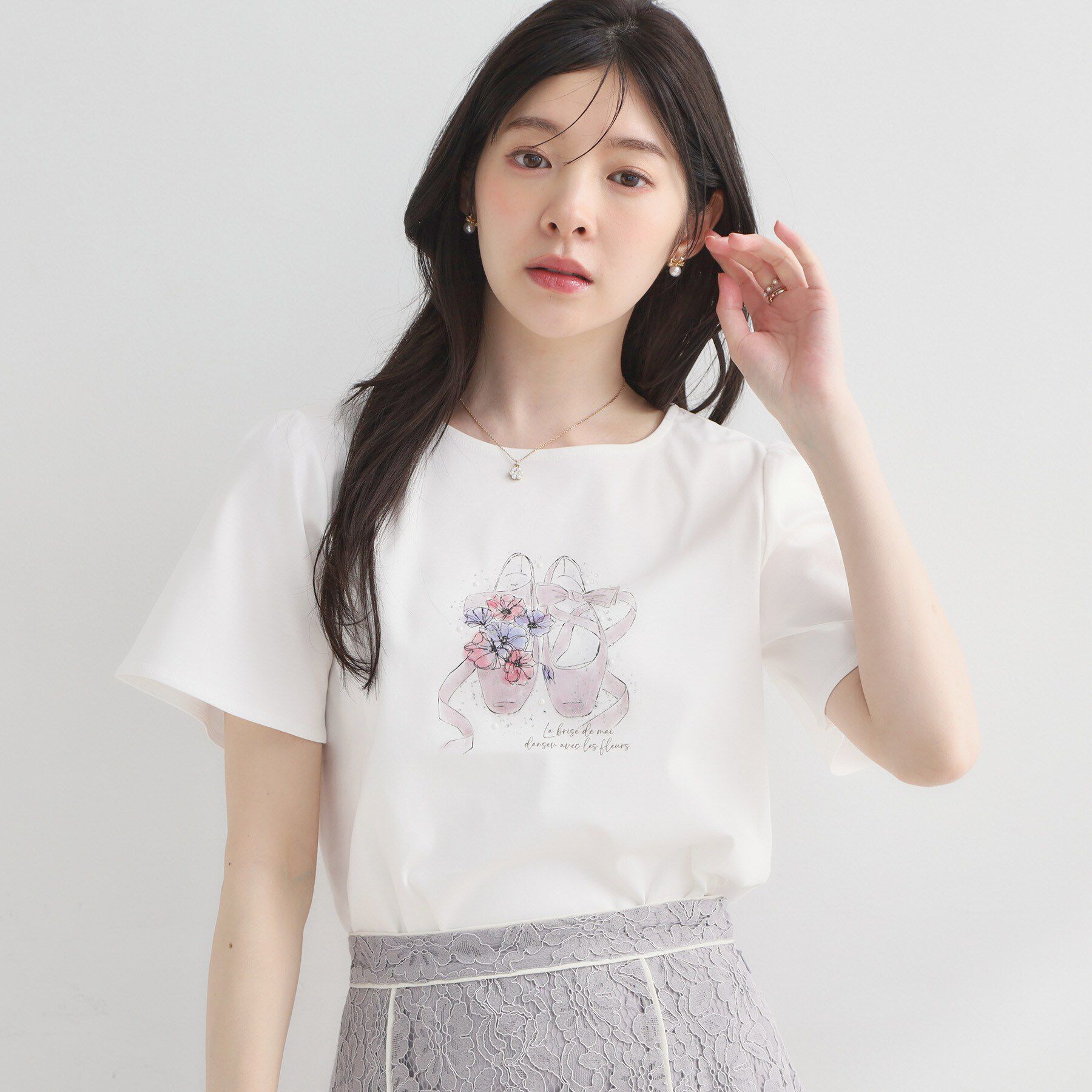 Couture broach「【接触冷感・UVカット・洗える】トゥシューズプリントTシャツ」|Tシャツ・カットソー|