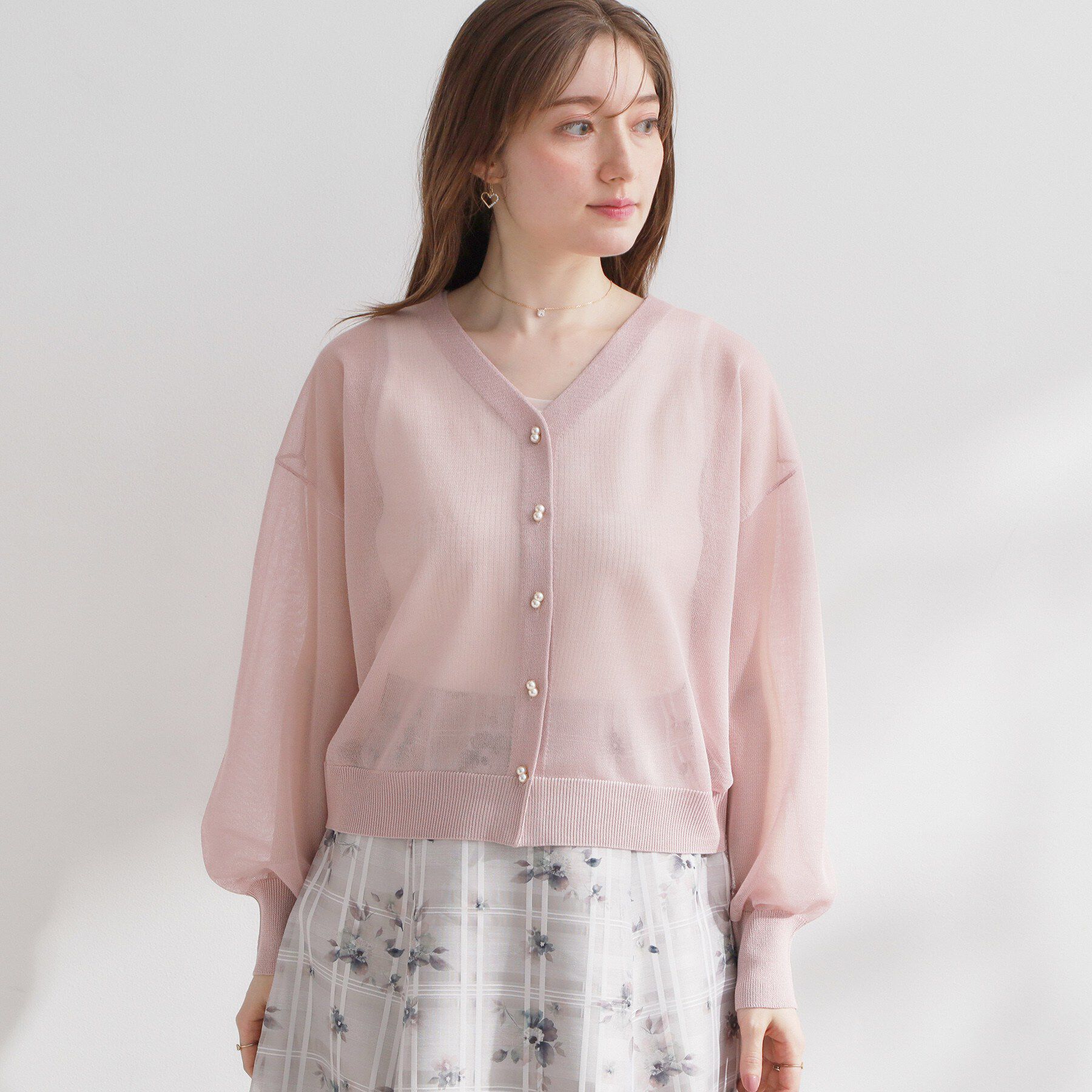 Couture broach「【洗える・パール調釦】愛されシアーカーディガン」|カーディガン|