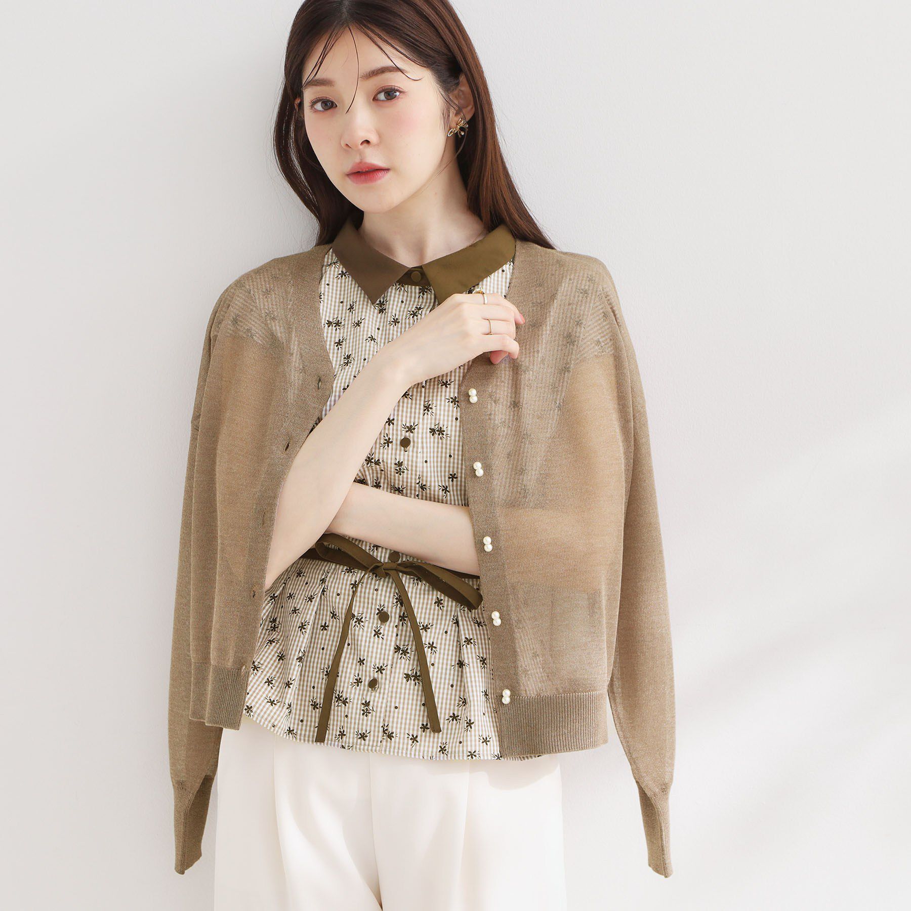 Couture broach「【洗える・パール調釦】愛されシアーカーディガン」|カーディガン|