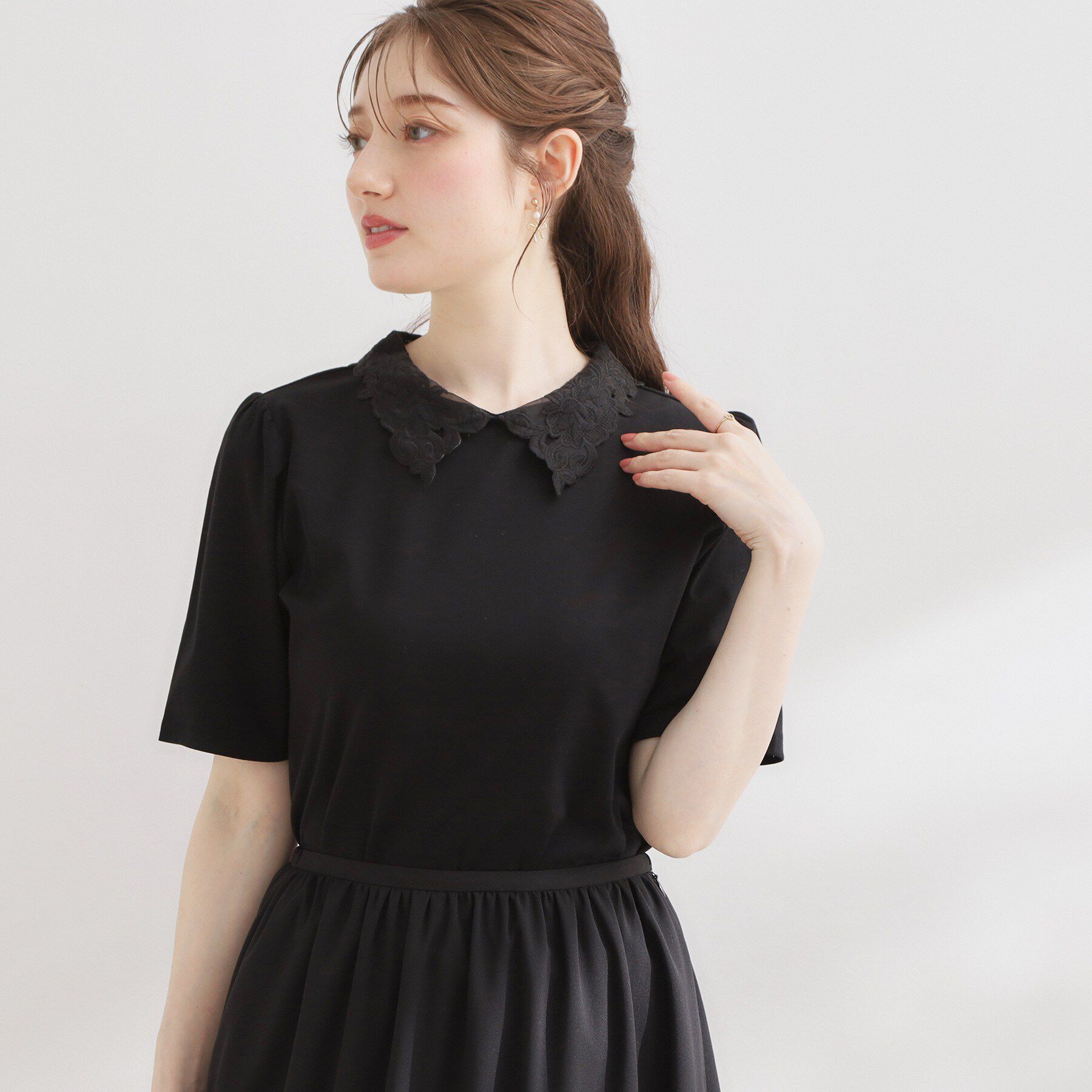 Couture broach「【UVカット・接触冷感・洗える】襟レース トップス」|Tシャツ・カットソー|