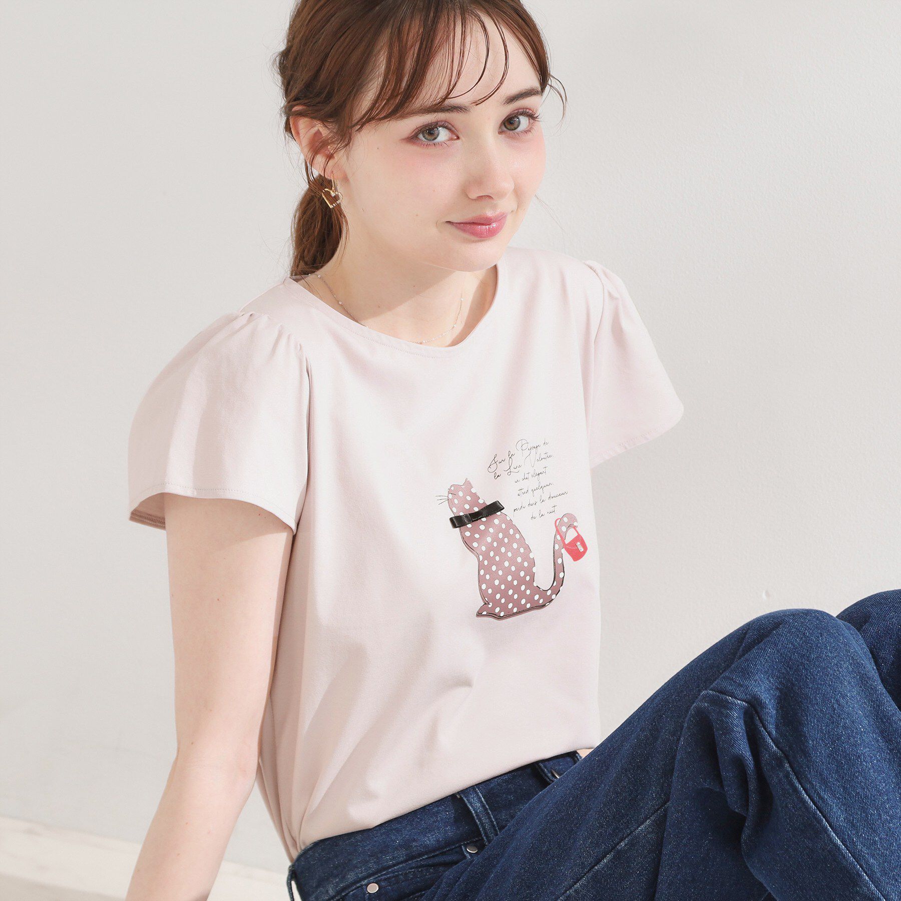 Couture broach「【接触冷感・UVカット・洗える】CATプリントTシャツ」|Tシャツ・カットソー|