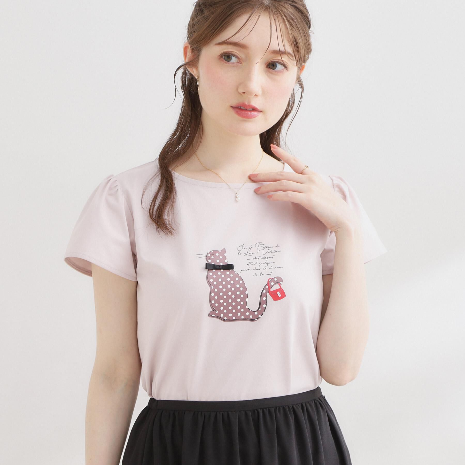 Couture broach「【接触冷感・UVカット・洗える】CATプリントTシャツ」|Tシャツ・カットソー|