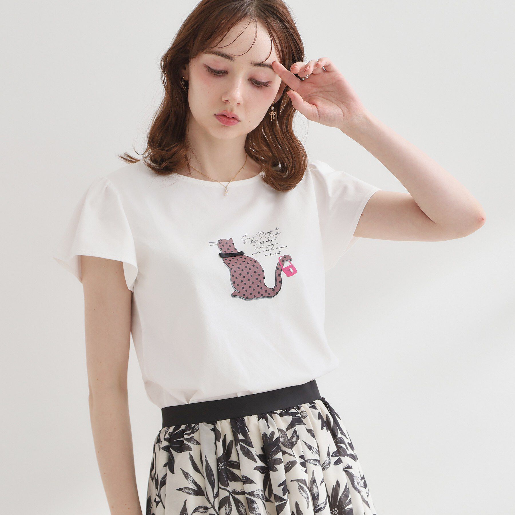 Couture broach「【接触冷感・UVカット・洗える】CATプリントTシャツ」|Tシャツ・カットソー|
