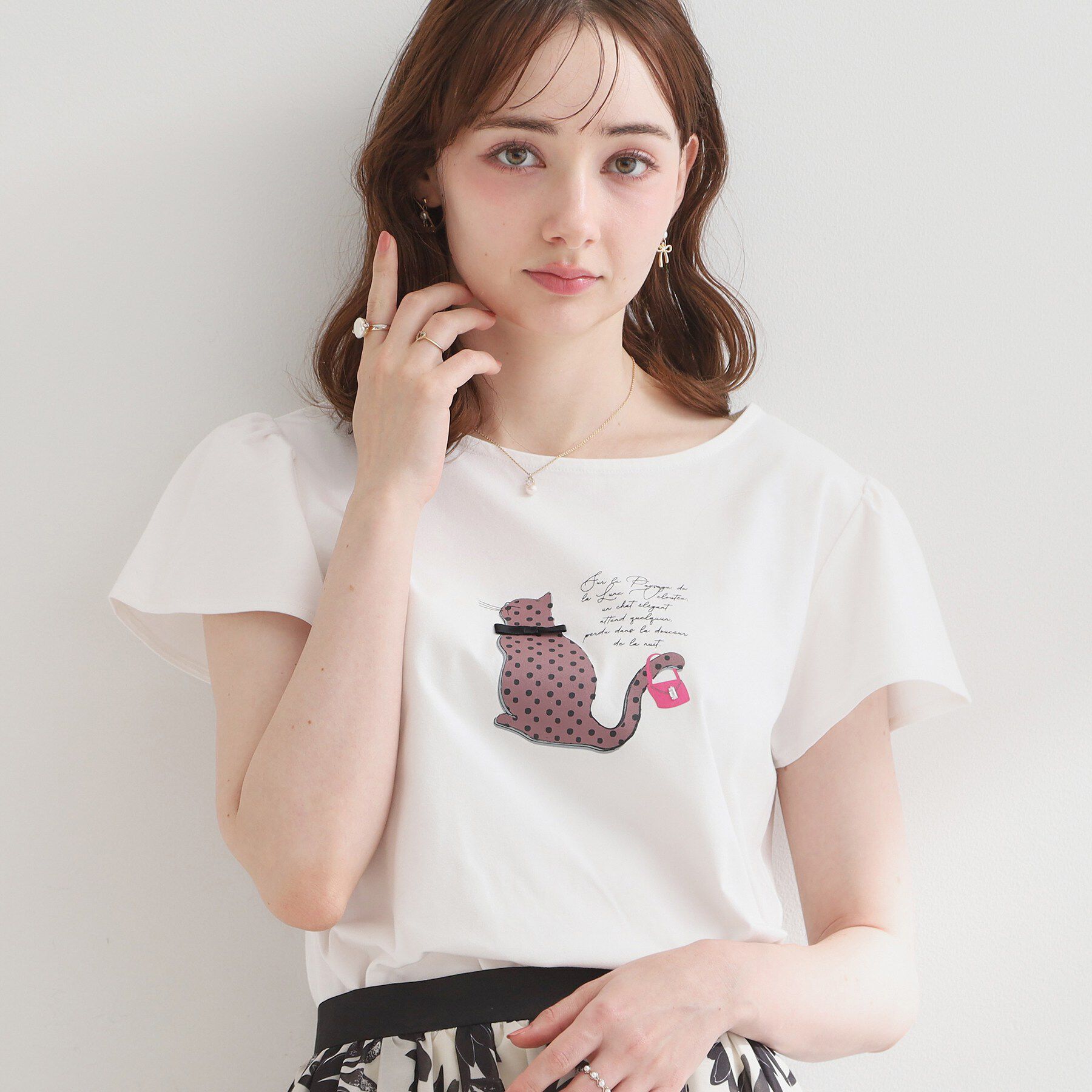 Couture broach「【接触冷感・UVカット・洗える】CATプリントTシャツ」|Tシャツ・カットソー|