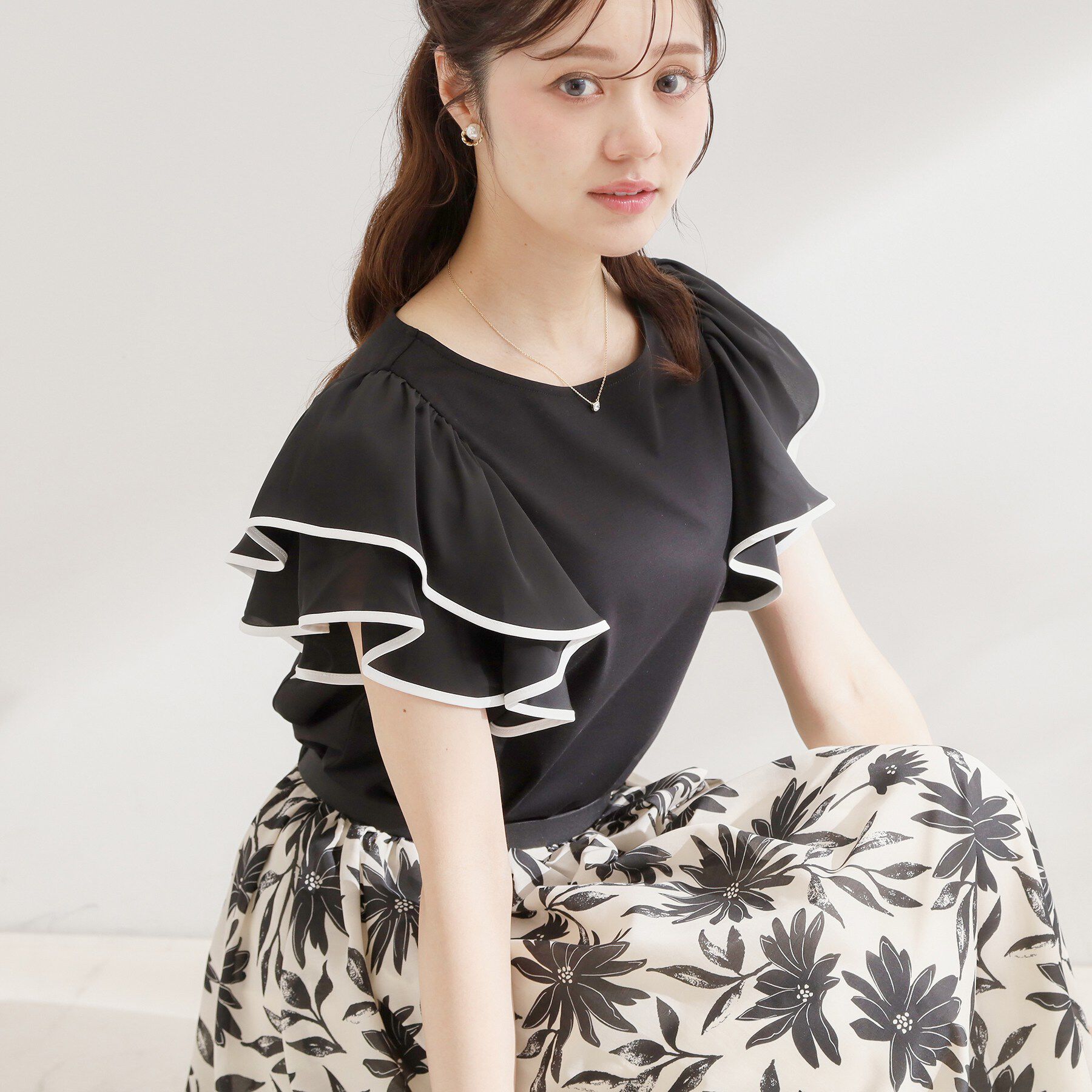 Couture broach「【接触冷感・UVカット・洗える】ラッフル フレアスリーブ トップス」|Tシャツ・カットソー|