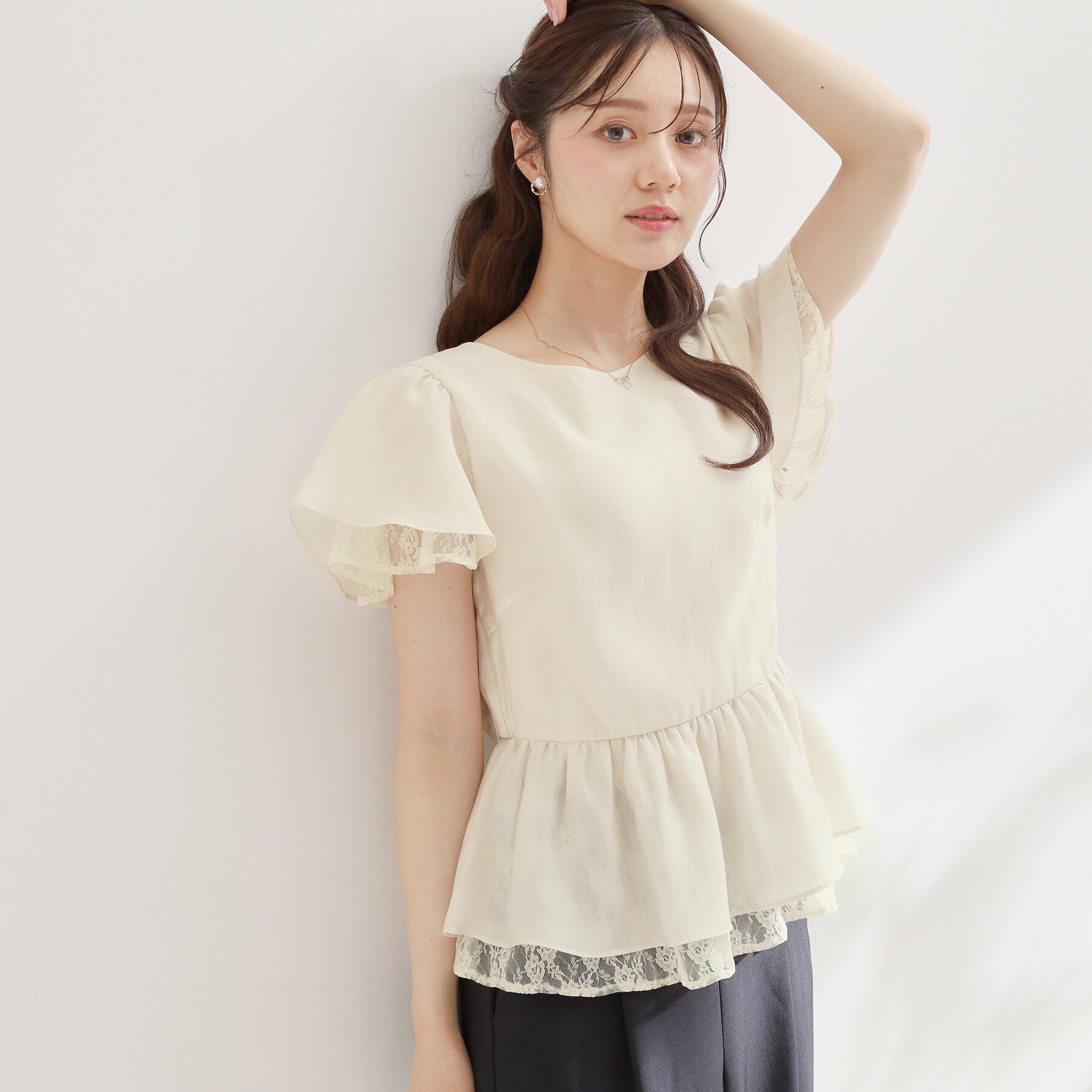 Couture broach「【洗える】レースティアード ペプラムブラウス」|シャツ・ブラウス|