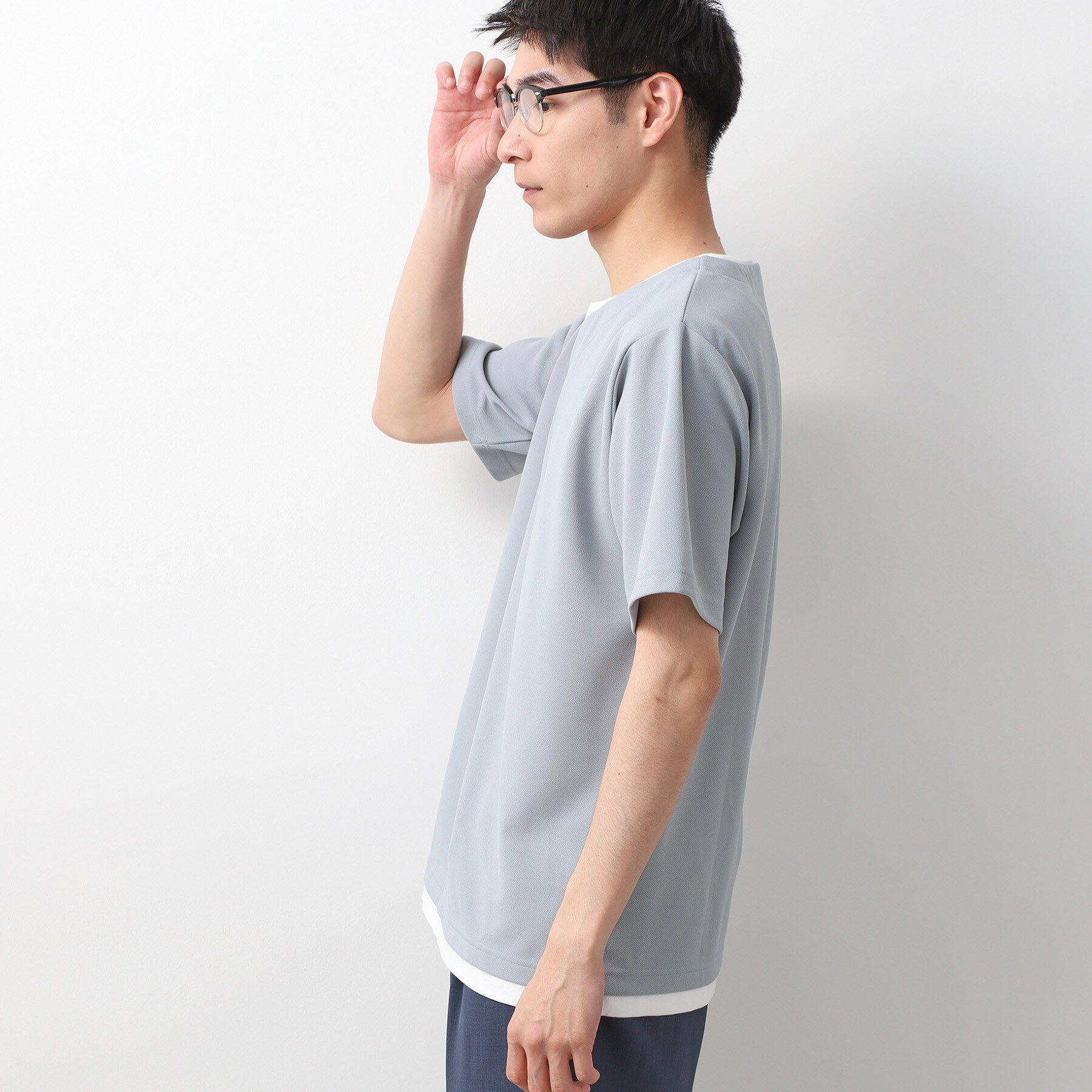 THE SHOP TK「ツイルキーネック 半袖Tシャツ 接触冷感/洗濯機OK」|Tシャツ・カットソー|