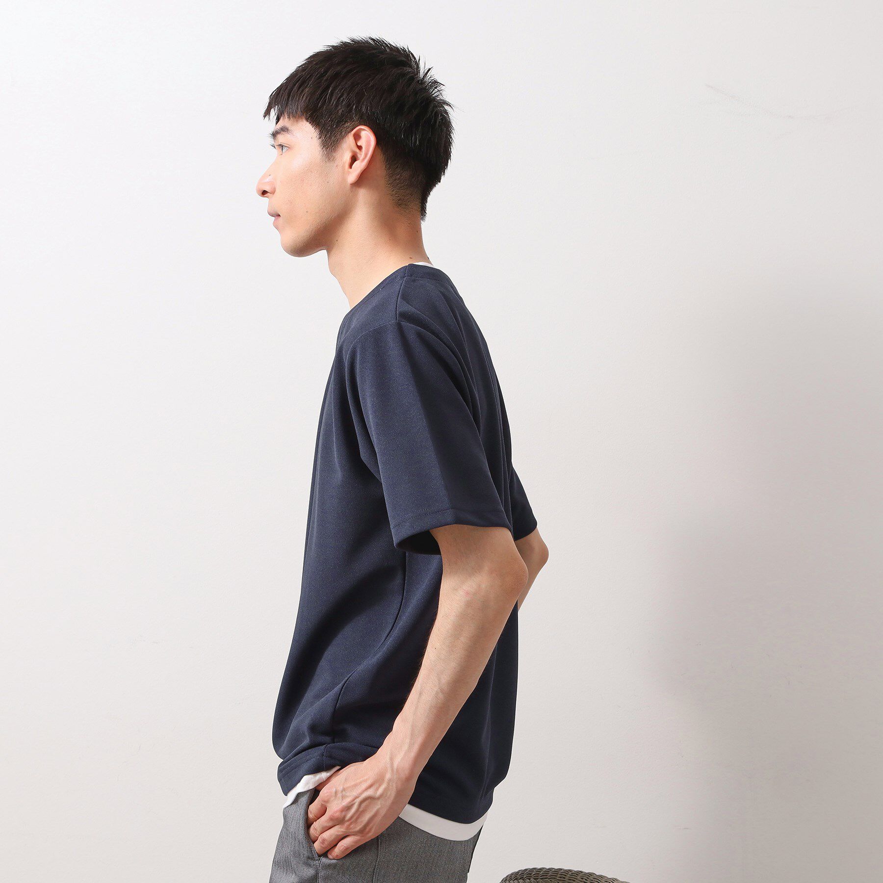THE SHOP TK「ツイルキーネック 半袖Tシャツ 接触冷感/洗濯機OK」|Tシャツ・カットソー|