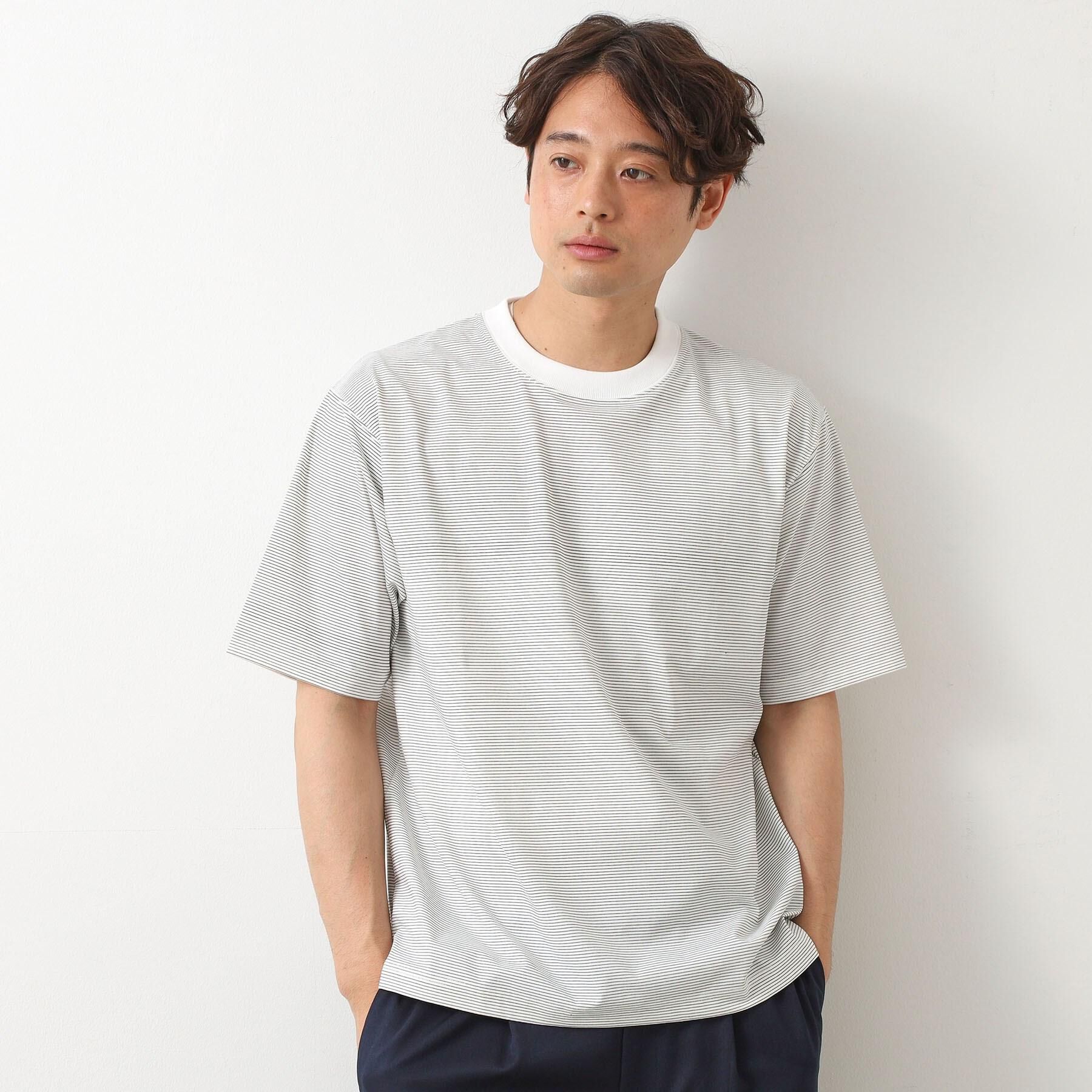THE SHOP TK「パーフェクテックボーダー 半袖Tシャツ 吸水速乾／洗濯機OK」|Tシャツ・カットソー|